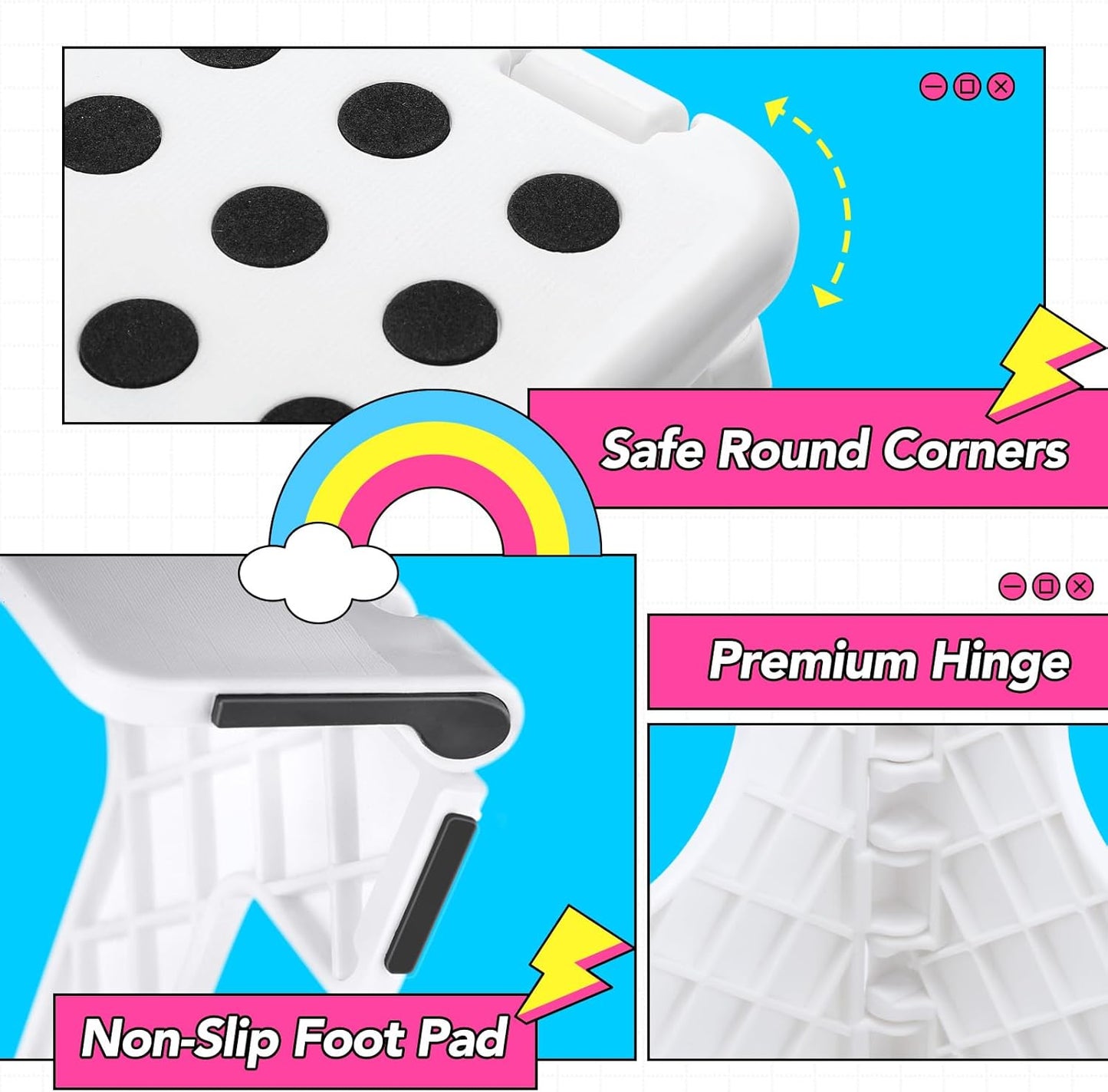 Delxo Folding Step Stool,11 Inch Non-Slip Foldable Step Stools for Kids and Adults,Portable Foldable Step Stool Lightweight Small Folding Stool with Handle for Kitchen Bathroom in White,1 Pack