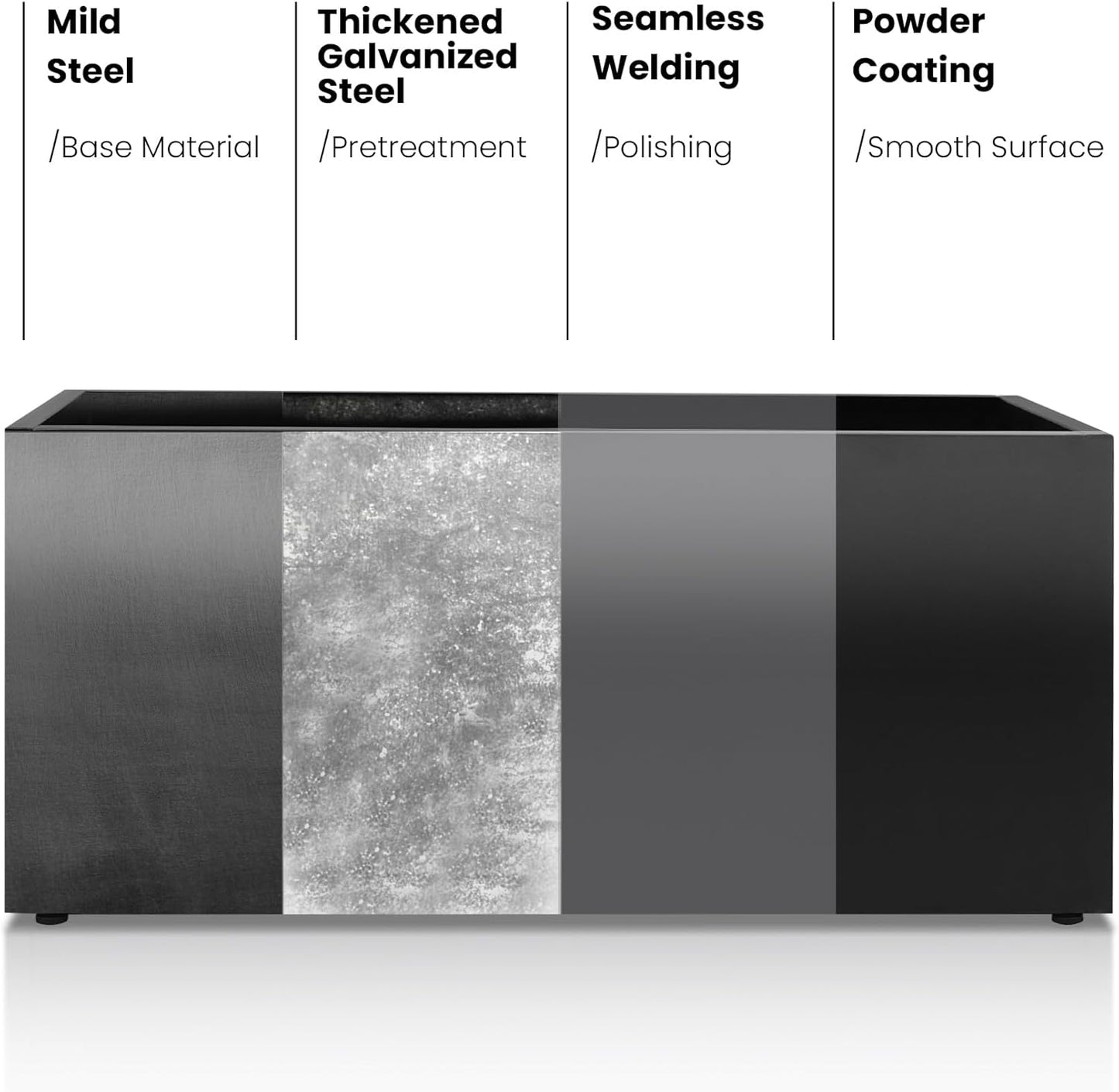 GSK 30" L Black LED Metal Planter Flower Box Vibe LED Lighting Strips ×2 Galvanized Steel Trough Shelf Grow Drainage Holes Indoor Space Rectangular Outdoor Patio Garden Decor Plant Herbs Houseplants