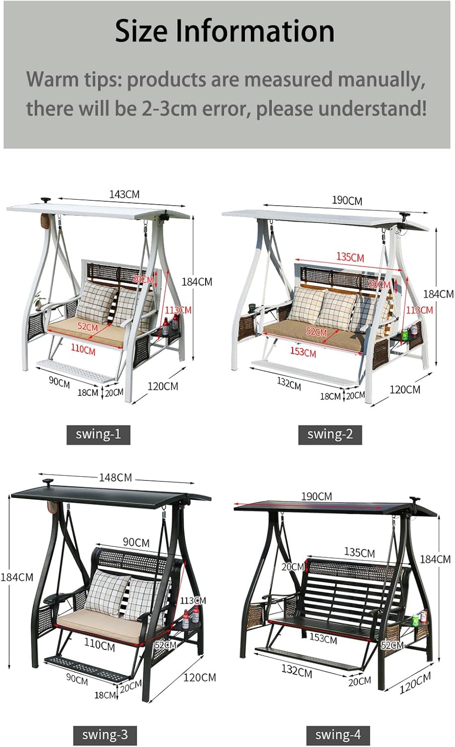 2/3-Seat Outdoor Patio Porch Swing with Adjustable Aluminum Alloy Canopy Solar Patio Swing Chair Bench with Footrest Side Cup Holder for Backyard Lawn (Himalaya White-3 Seat)