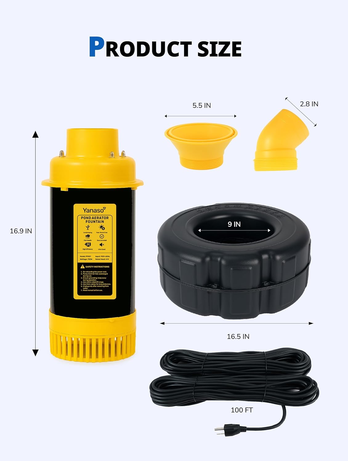 Pond Fountain Aerator, 1HP 15000 GPH Fountain Pump with Timer, 15A/110V 100FT power cord, 2 Spray Patterns, Energy-Efficient Water Circulation for Ponds & Lakes