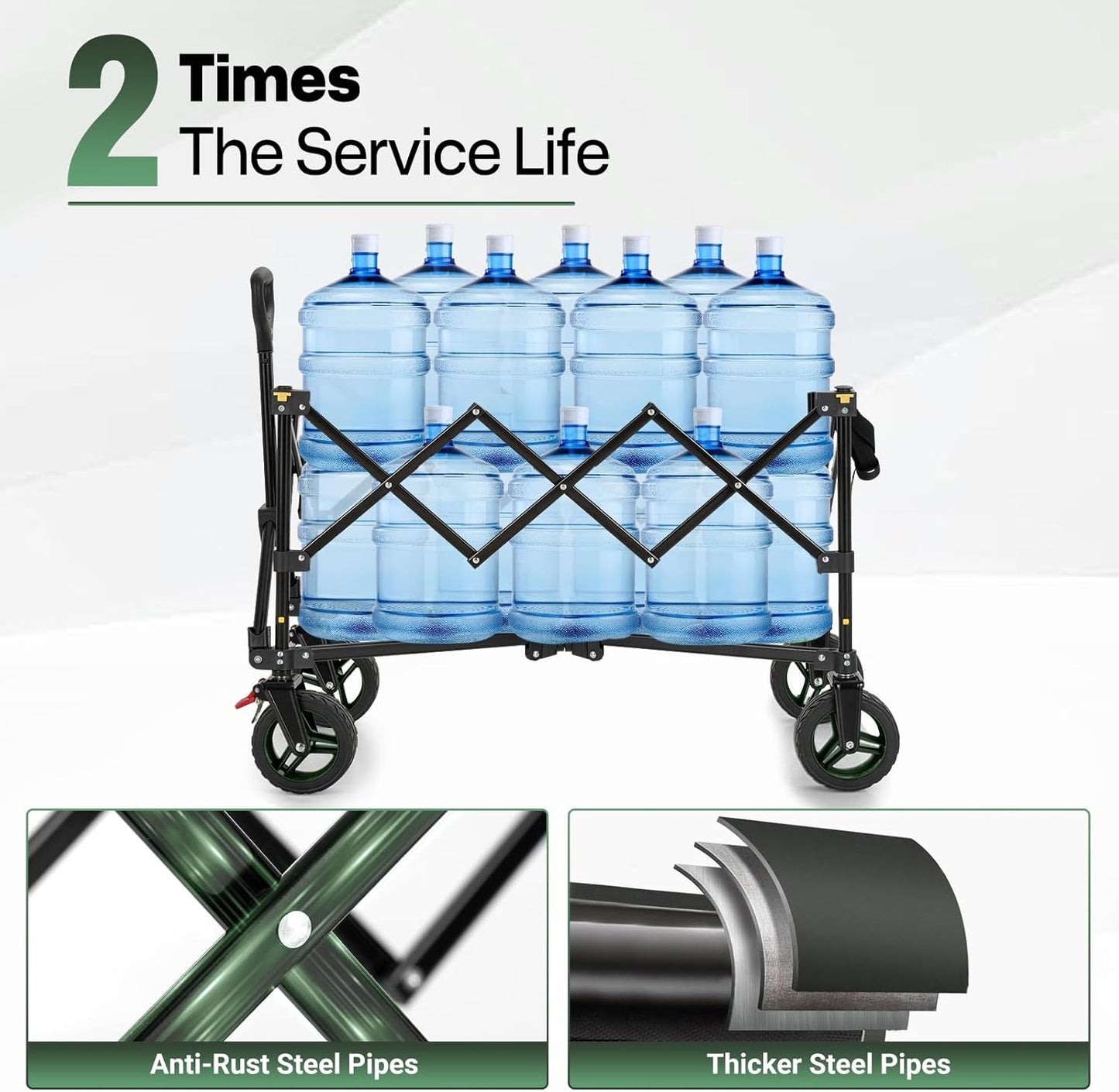 Overmont Ultra-Compact Collapsible Wagon Cart - 200L Portable Folding Wagon with All-Terrain Wheels Utility for Beach, Grocery Shopping, Camping, and Gardening โ 330lbs Load Capacity Green