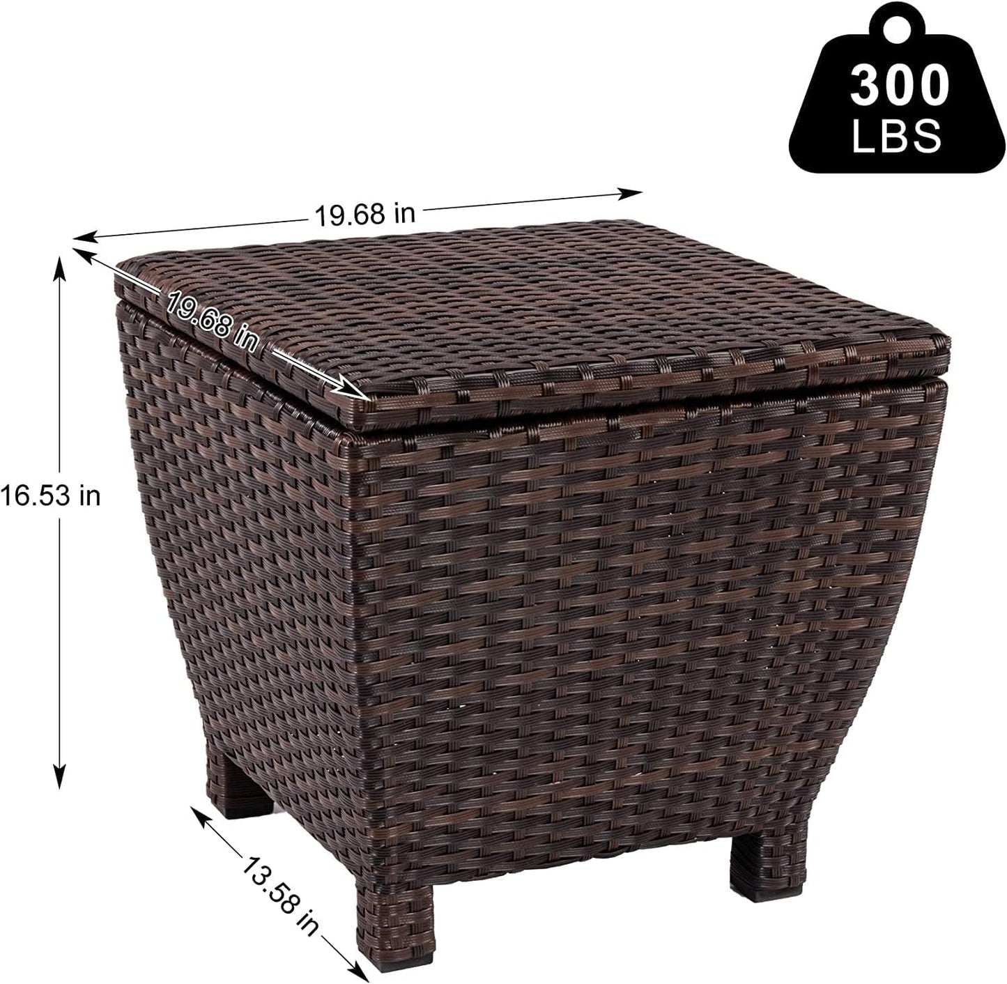 Sundale Outdoor Small Deck Storage Box with Lid, 13 Gallon Outdoor Bin Storage Container for Hose Cushion Towel, Patio Fully Assembled Brown Wicker Side Table with Storage - Rattan