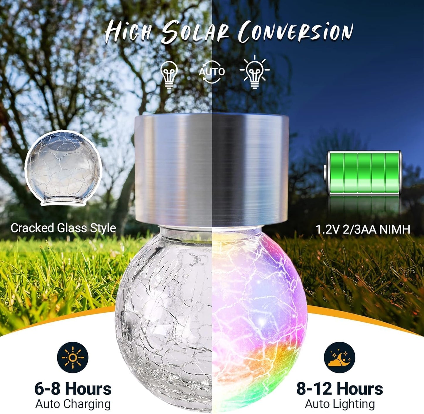 GIGALUMI 24 Pack Solar Outdoor Lights, Solar Hanging Lights for Christmas Decoration-Cracked Glass Solar Lights Outdoor Waterproof for Garden, Yard, Fence, Tree(Color Changing)
