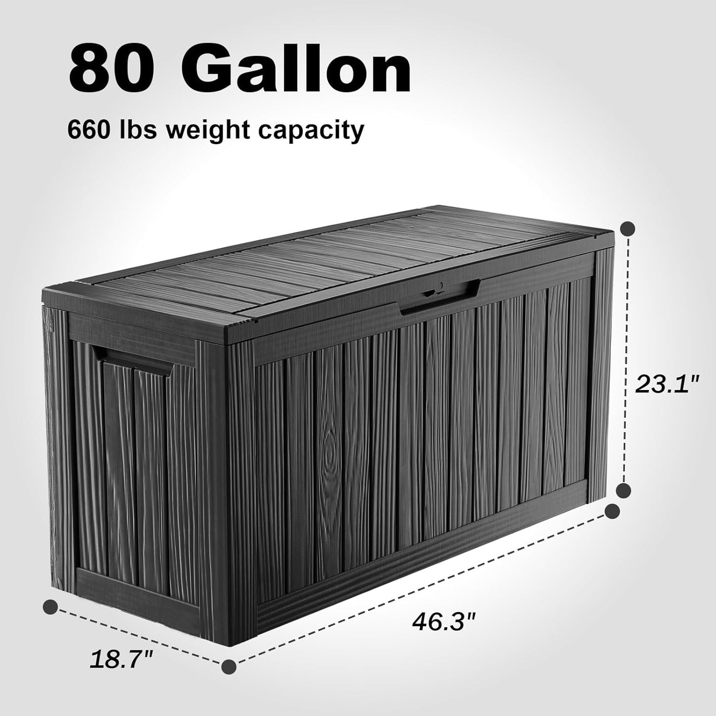 80 Gallon Waterproof Outdoor Storage Box,Resin Deck Box,Lockable Outside Storage Box Container for Patio Furniure,Garden,Tools (80 Gallon,Black)