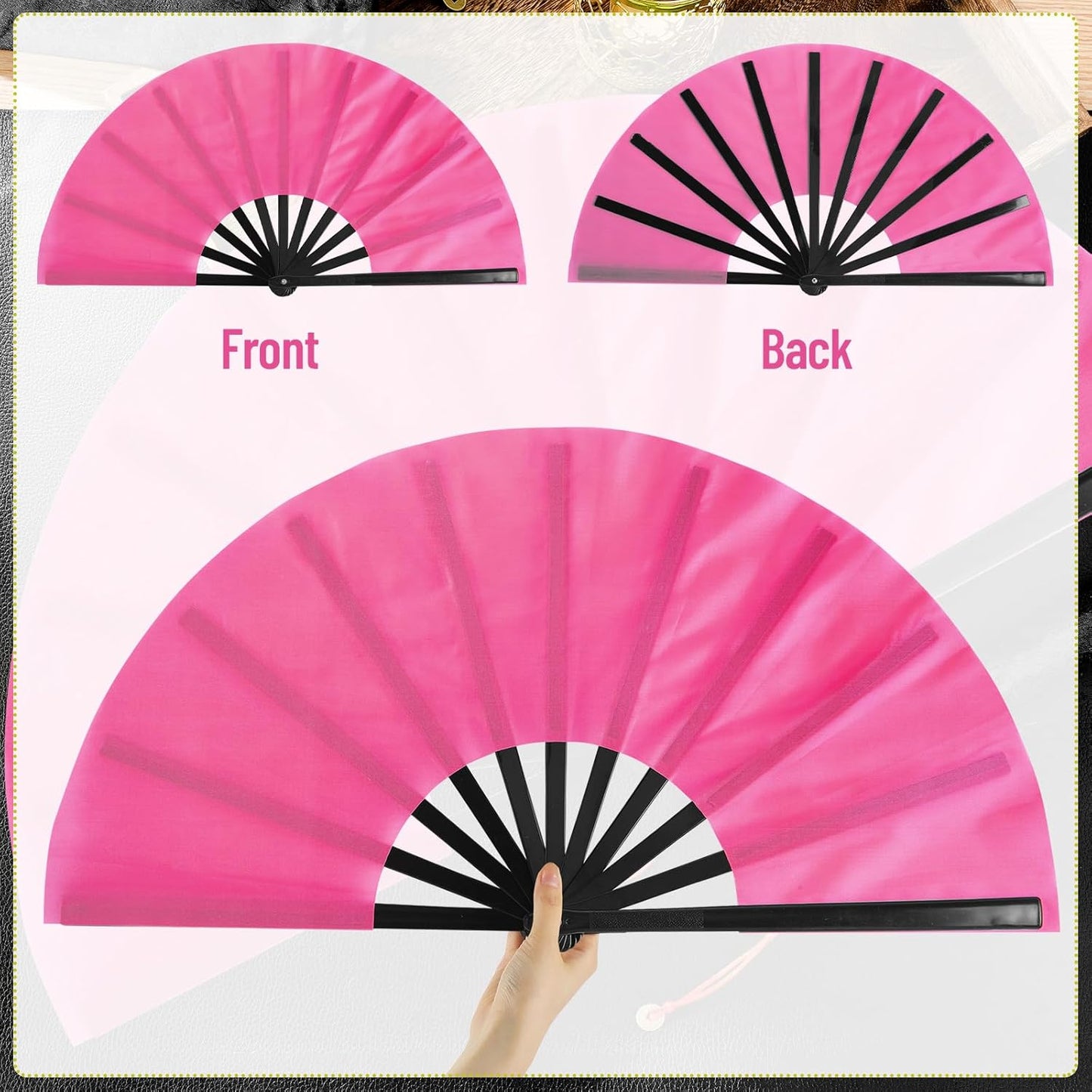 Maitys 2 Packs Large Clap Fans for Line Dancing Large Chinese Folding Hand Fans for Men and Women, Festival, Tai Ji, Kungfu, Martial Art, Gifts (White and Rose Red)