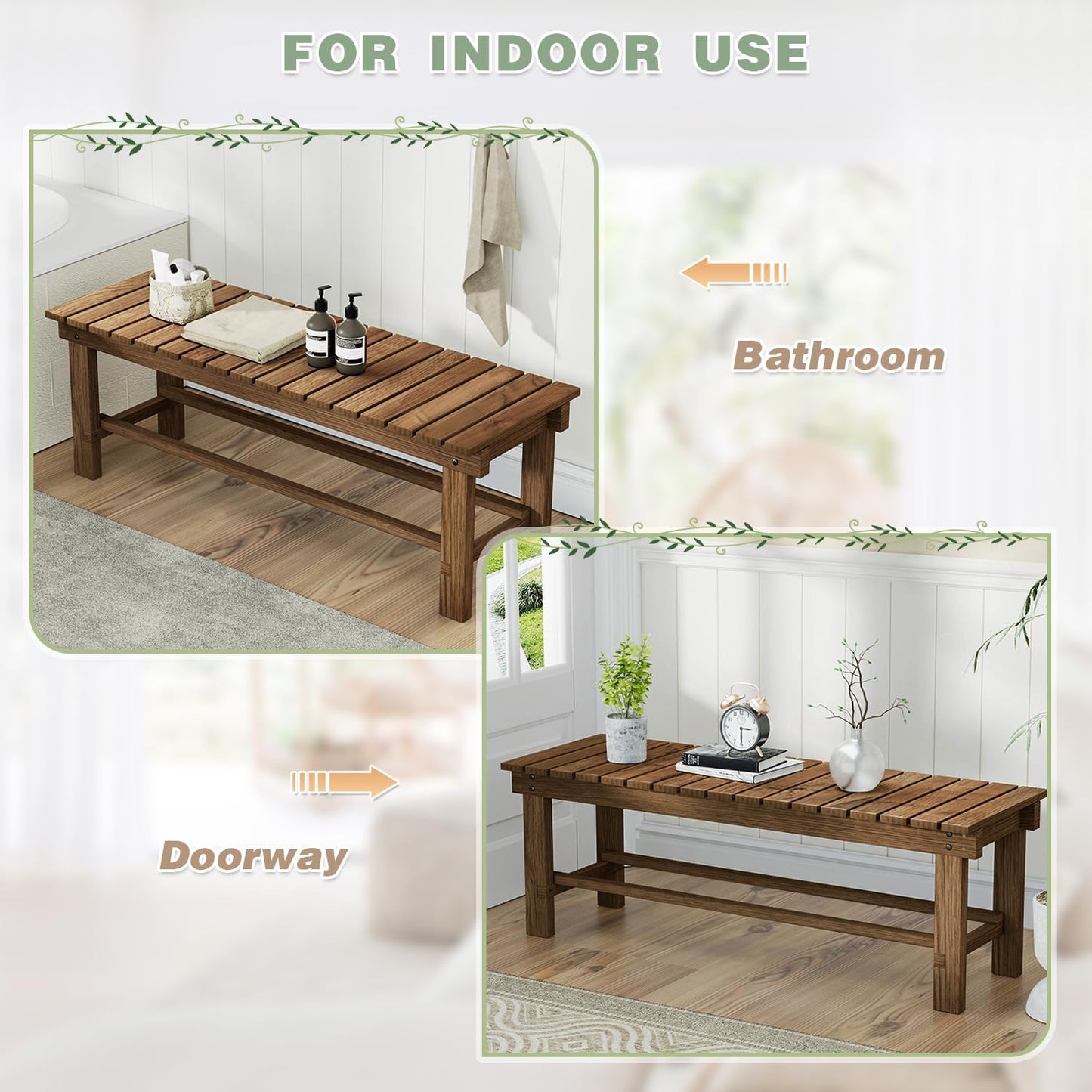 Outdoor Garden Bench, 3-Person Wood Patio Bench Weatherproof Outdoor Backless Bench, Anti-Corrosion and Anti-Rust Garden Benches for Garden Lawn Porch Park Backyard (Black,47.25''/120cm)