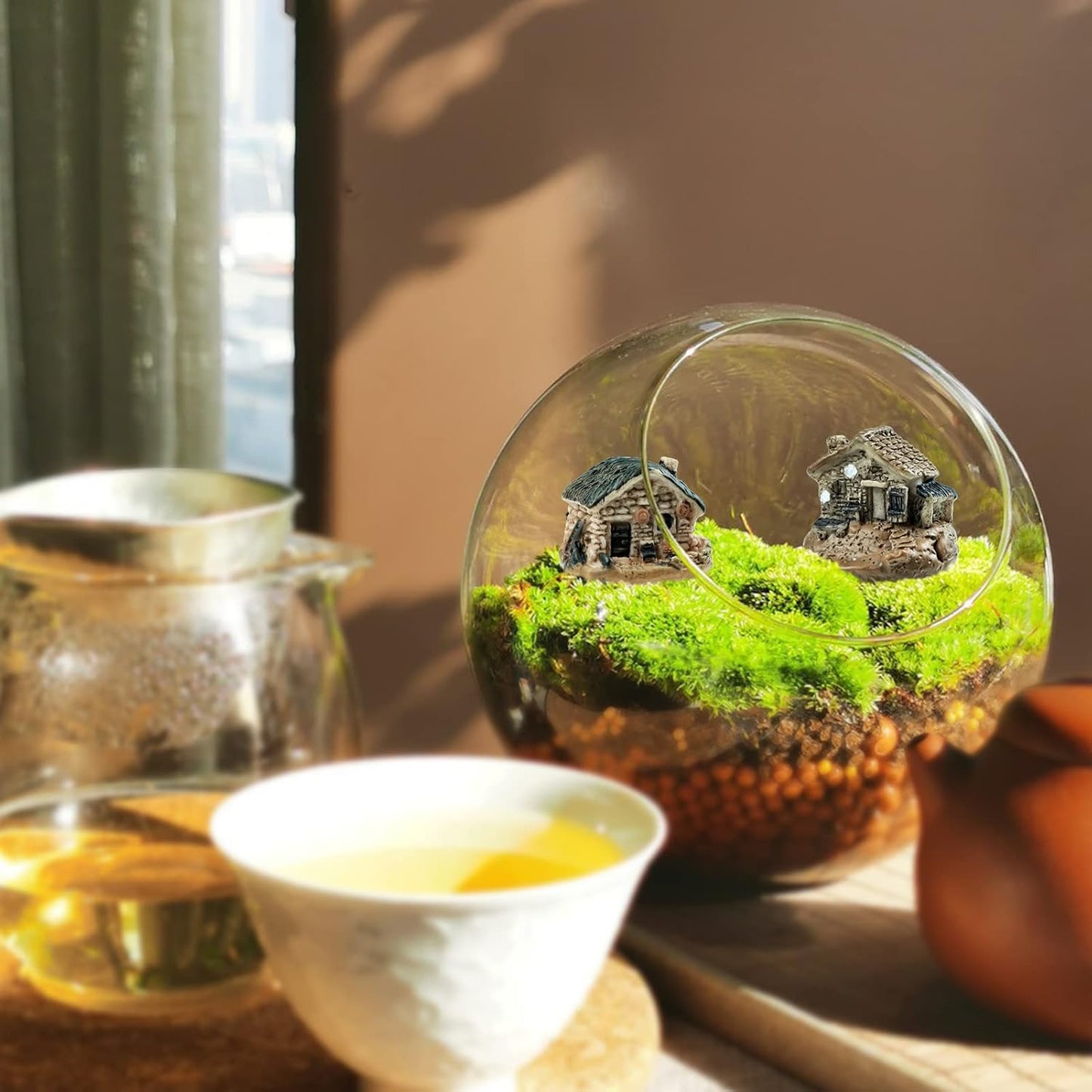 8 PCS Mini House Figurines, Miniature Village Hut Figurine, Fairy Garden Cottage Ornaments Accessories for DIY Bonsai, Succulent Planting, Terrarium, Flower Pot Decor