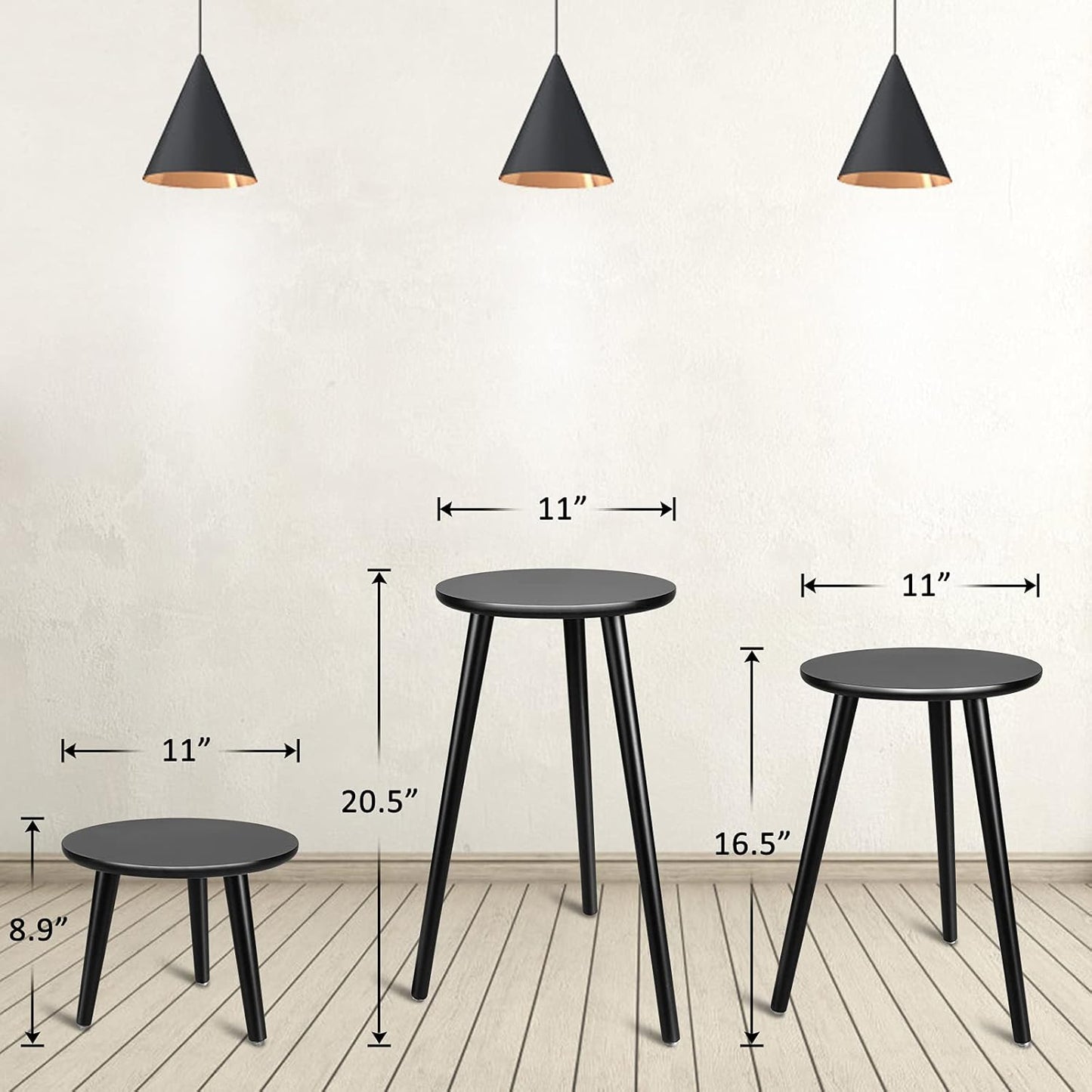 Uneedem Indoor Plant Stand Wood Mid Century Plant Stand for Indoor Plants, Modern Plant Table, 20.5" Tall Plant Holder Stand for Flower Pots, Small Round Side Table, Black