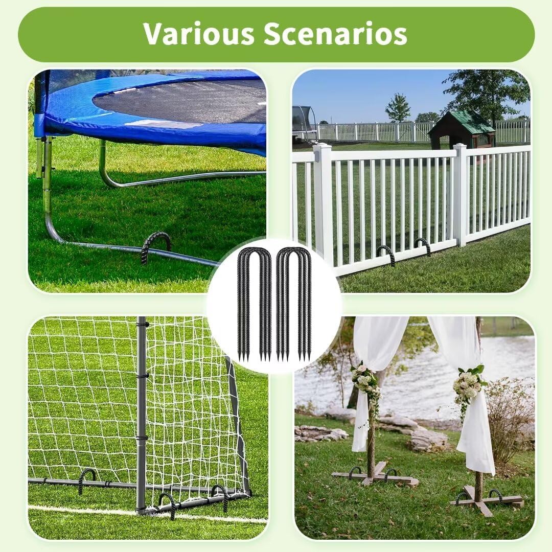 Ground-Stakes-Heavy-Duty-12 inch, U-Hook Rebar Stakes Black Coated Anti-Rust 16pcs Garden Stakes Metal Ground Anchors for Garden Dog Fence Chicken Coop Christmas Decorations Deer Fence