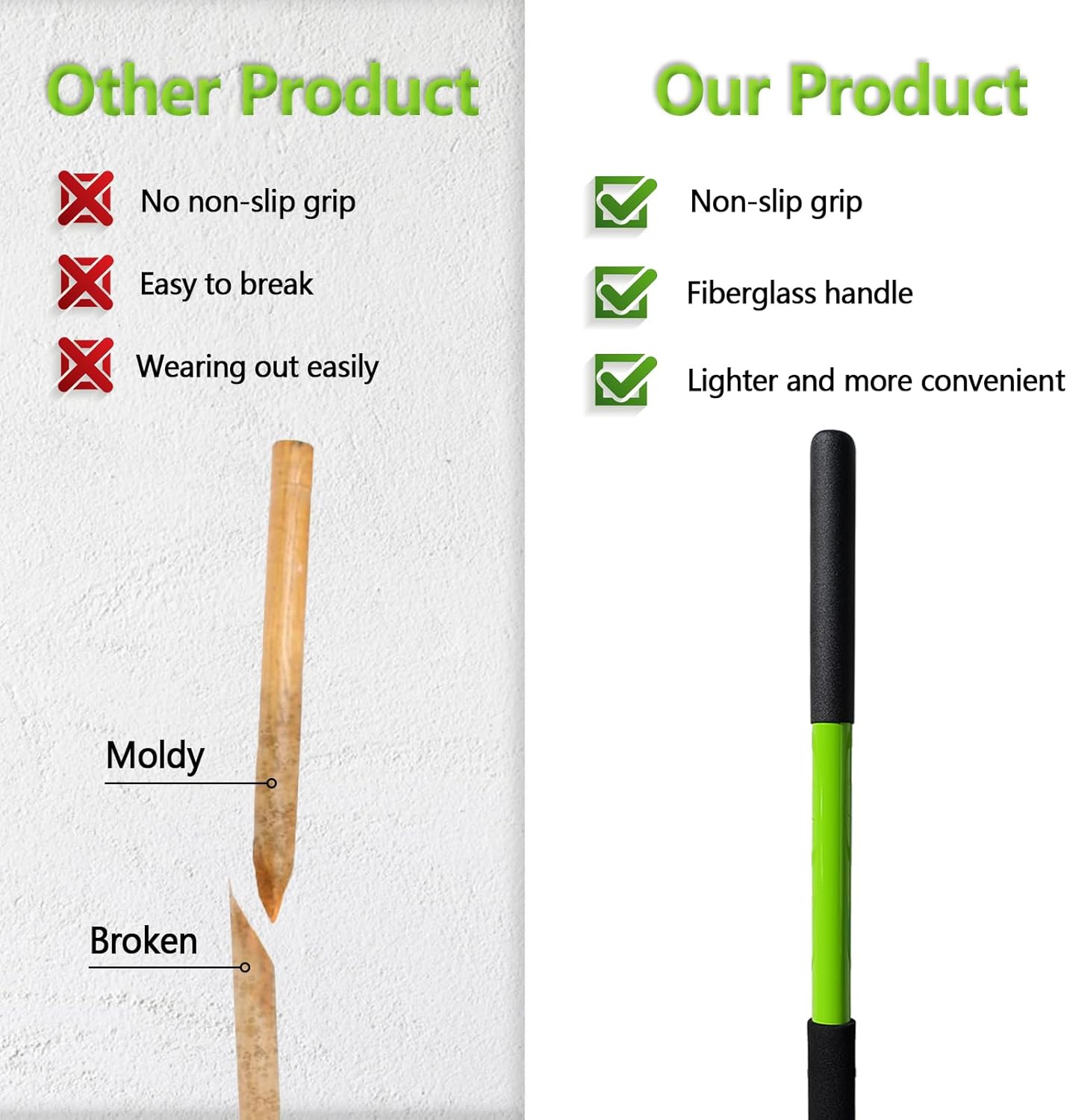 Pitch Fork-57 Inch,5-Tine Steel Garden Fork Heavy Duty, Mulch with Cushion Grip, Green Fiberglass Handle