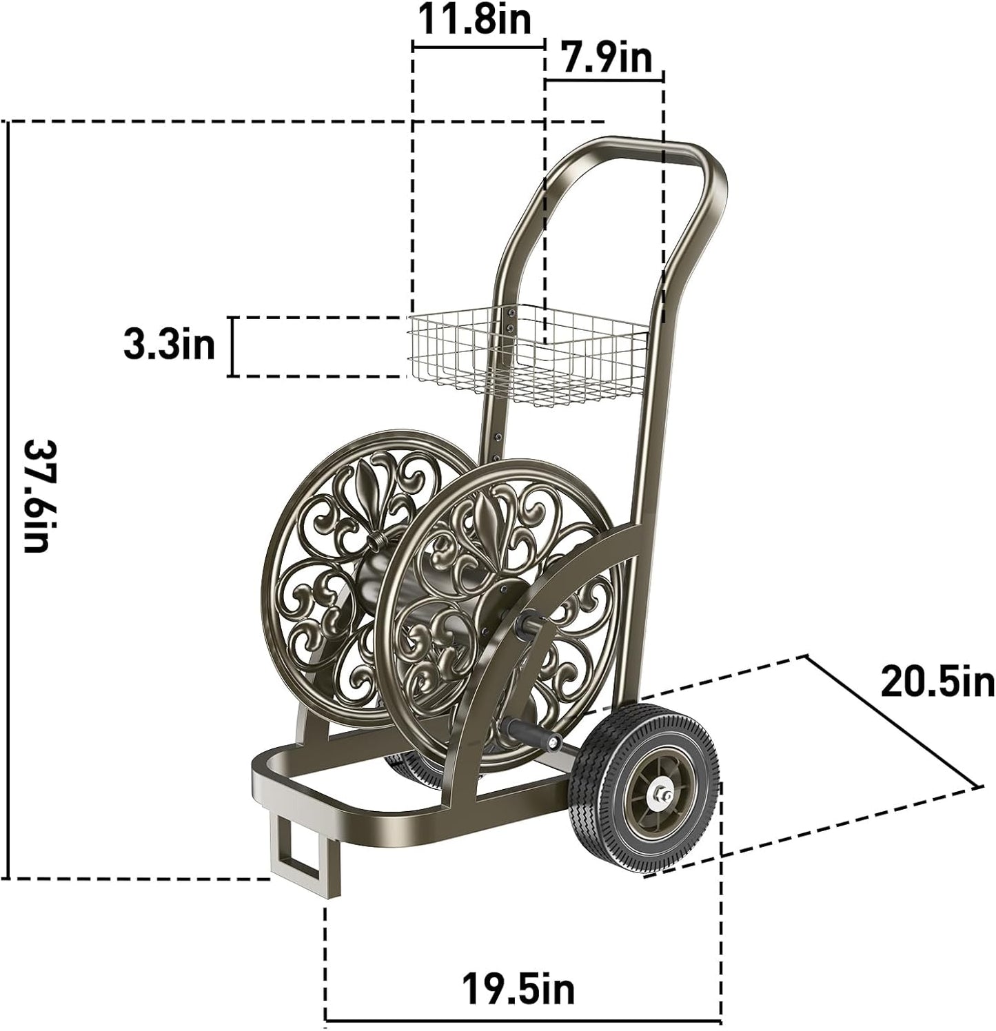 GOFORWILD Garden Hose Reel Cart with Wheel, Hold up to 200 Ft of 5/8" Hose, Heavy Duty Steel Frame Water Hose Reel Cart with Storage Basket, Mobile Hose Reel for Outside Garden Lawn Yard