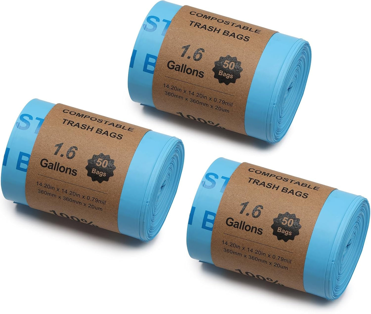 Airthereal Compostable Trash Bags, Kitchen Food Scrap Waste Compostable Trash Bags for R500 Revive Electric Kitchen Composter, OK Compost Home and TUV Certified (1.6 Gallon, 150 Count, Blue)