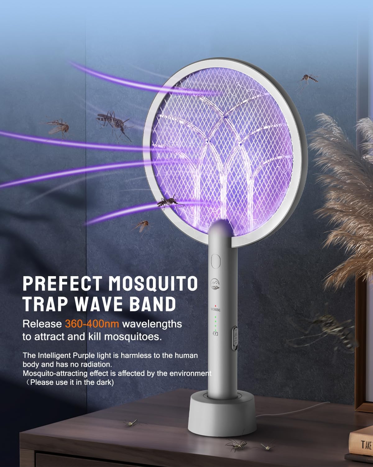 Electric Fly Swatter Racket, Mosiller 2 in 1 Bug Zapper with Type-C Rechargeable Base, 4000V Mosquito Killer with 3-Layer Safety Mesh for Pest Insect Control for Indoor、Office、Camping(Grey-1 Pack)