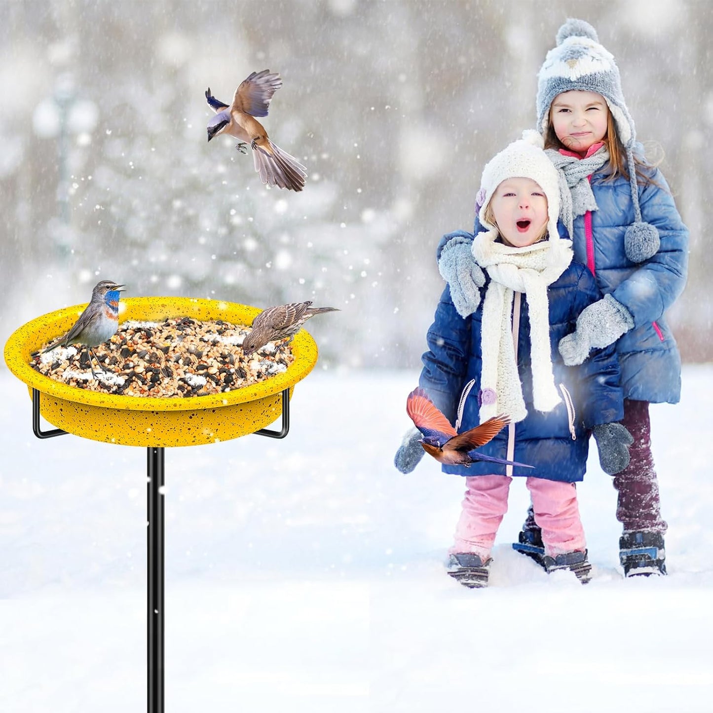 Metal Bird Bath for Outside, Freestanding Birdbaths Detachable Decoration Spa Birdfeeder, Bird Baths Feeder Bowl for Outdoors Garden Patio Yard Lawn Decor(Yellow)