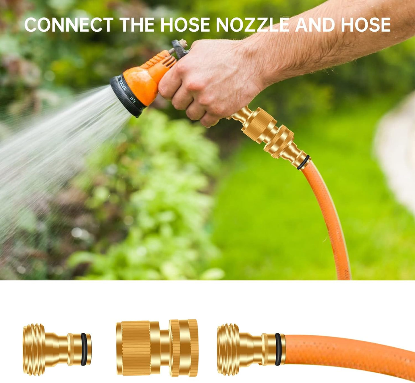 Garden Water Pipe Quick Connect, No-Leak 3/4 Inch GHT Thread Fitting Water Hose Female Adapter, Heavy-Duty Rust Resistant Brass Water Pipe Connector, Easy to Use (2 Female Connect )