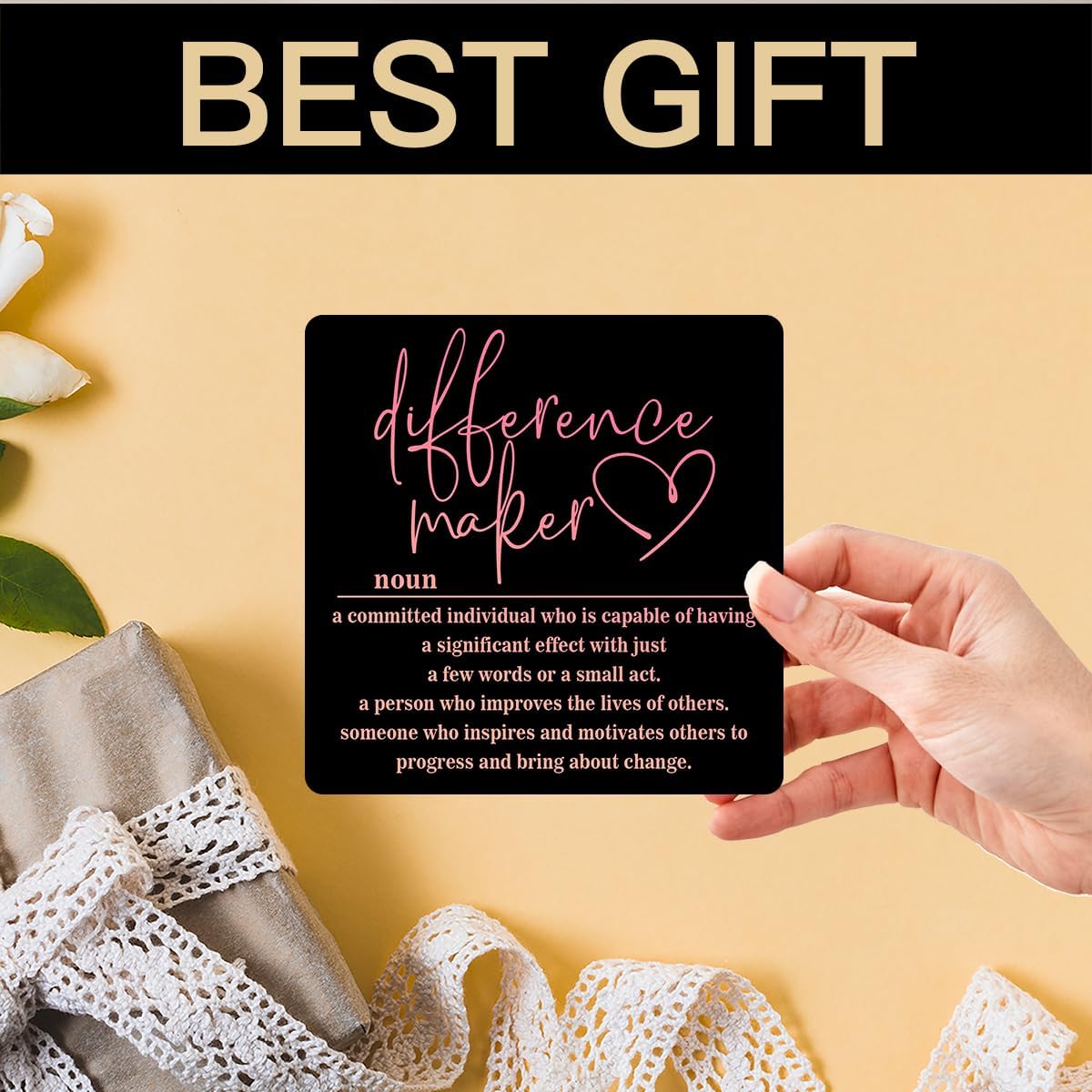 Wooden Table Sign Office Decor Difference Maker Definition Desk Decor Wood Plaque With Stand Thank You Gifts for Boss Women Best Mom Coworker Teacher Office Desk Accessories(Black)-C02