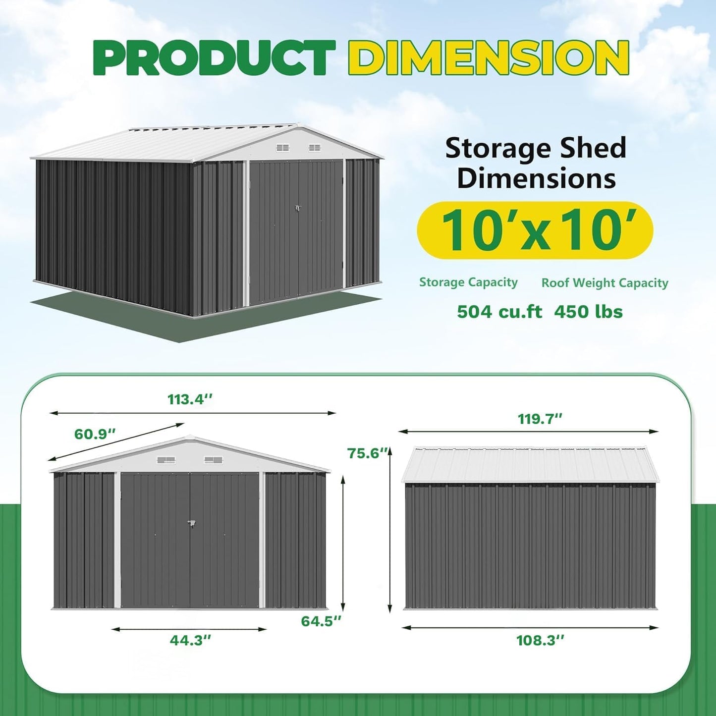 Devoko 10 x 10 FT Outdoor Storage Shed, Metal Garden Sheds & Outdoor Storage Clearance, Large Tool Shed Outdoor with Single Lockable Door for Patio Lawn Backyard (Gray)