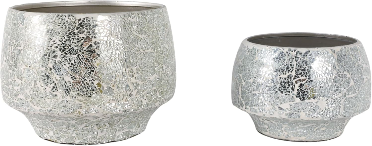 Flower Pots and Planters for Home Decor – Mosaic Indoor and Outdoor Plant Pots for Garden, Patio, or Room – Modern Pots for Indoor Plant Stand for Herbs, Succulents, or Ferns Set of 2 – 8", 6" Silver