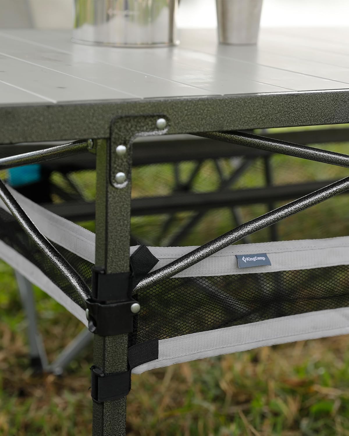 KingCamp Folding Camping Table, Aluminum Roll-Up Camp Table, Large Foldable Table for 6-8 Person, Outdoor Portable Tables with Carry Bag, 180 LBS Heavy Duty Load (Silver+Mesh:53.5"x27.5")