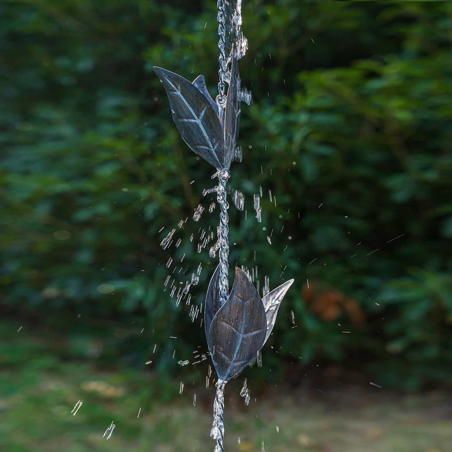 Rain Chain Decoration 8.5 FT., Rain Catcher Chain Gutter Downspout 102'' for House Eaves, Garden & Home, Leaf Shape Rain Chains