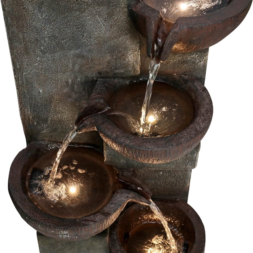 40”H Outdoor Garden Fountain Clearance with LED Lights –5-Tier Indoor Modern Floor-Standing Waterfall Fountains for Garden, Office, Deck, Patio, Porch, Yard and Home Art Décor (grey1)