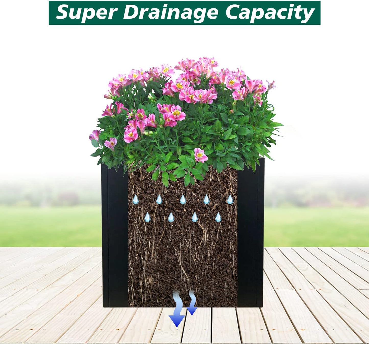 Galvanized Steel Planter Box Black Metal Planter Large Square Indoor Outdoor Planters Cube Steel Heavy Duty Flower Pot 20Inch Powder Coating Modern Commercial Residential for Patio, Deck, Yard, Garden