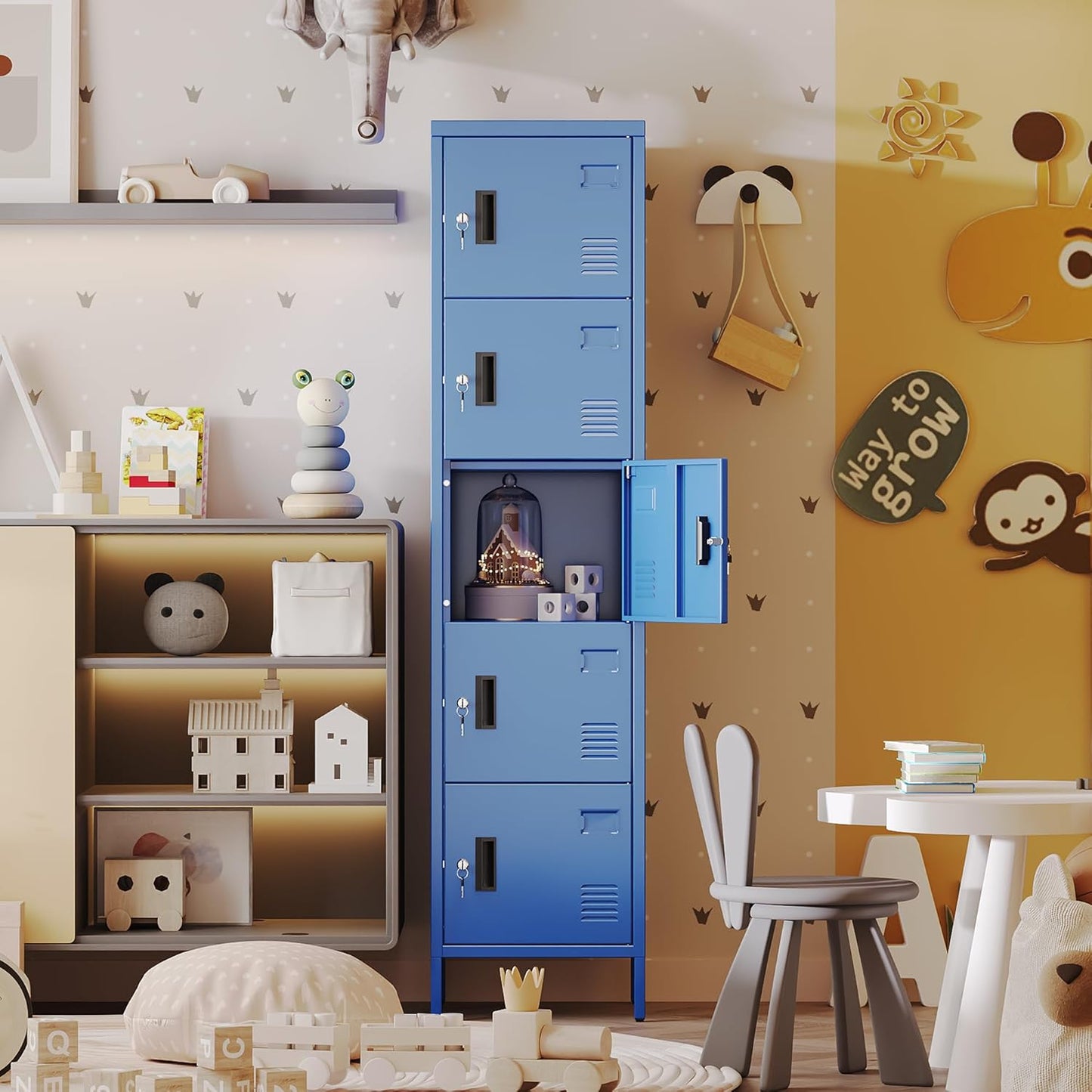 Metal Locker with Lock and Ventilation Holes,Metal Storage Locker with Business Card Slot for Home,Gym,Garage,School,Office,66" H x 15.8" W x 15.8" D Assembly Required,Blue