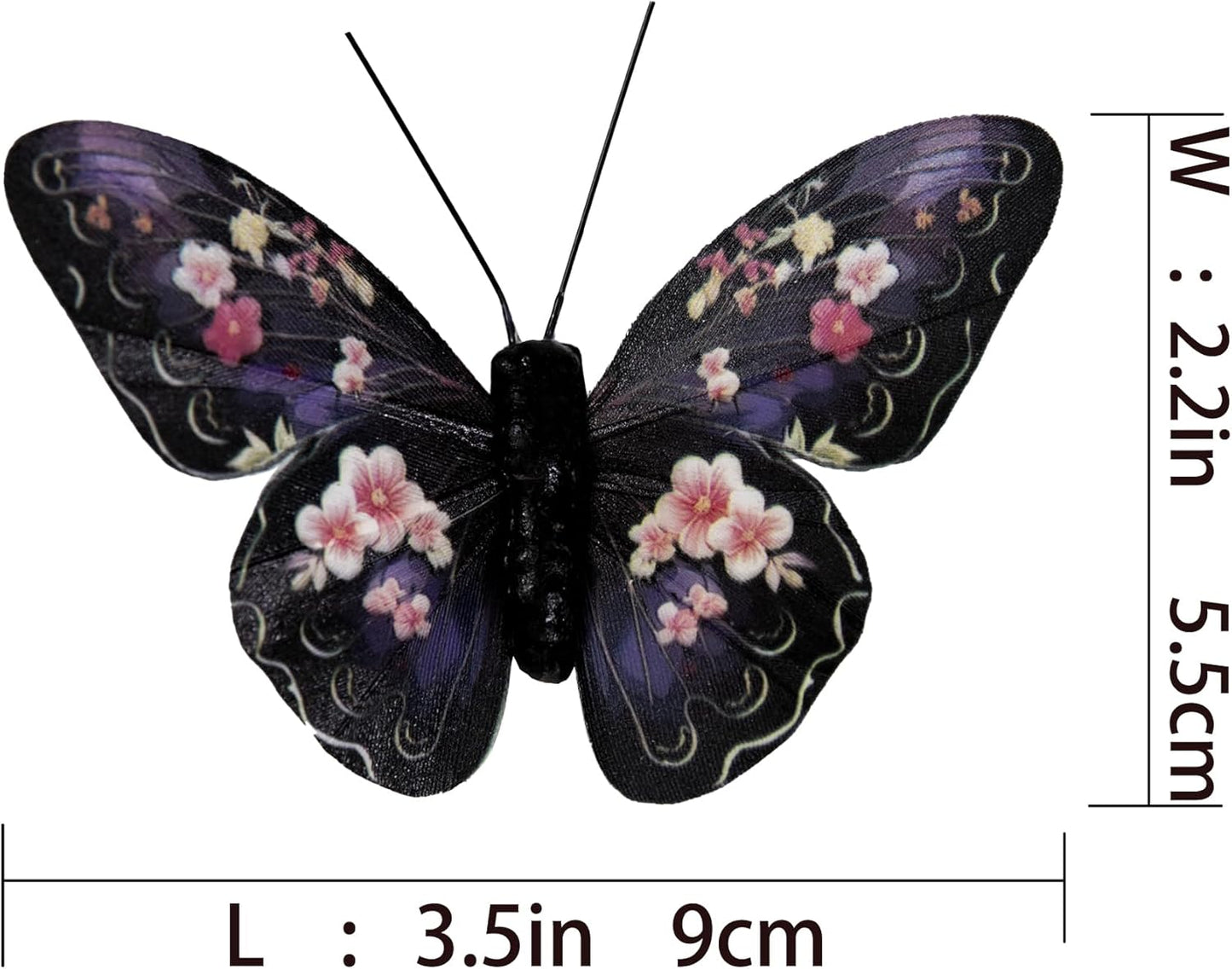 Cartanfill-Artificial Butterfly Decorations Set, 12 Pieces, 6 Colors, Clip for Home, Wedding, Party Decor (B-Black)