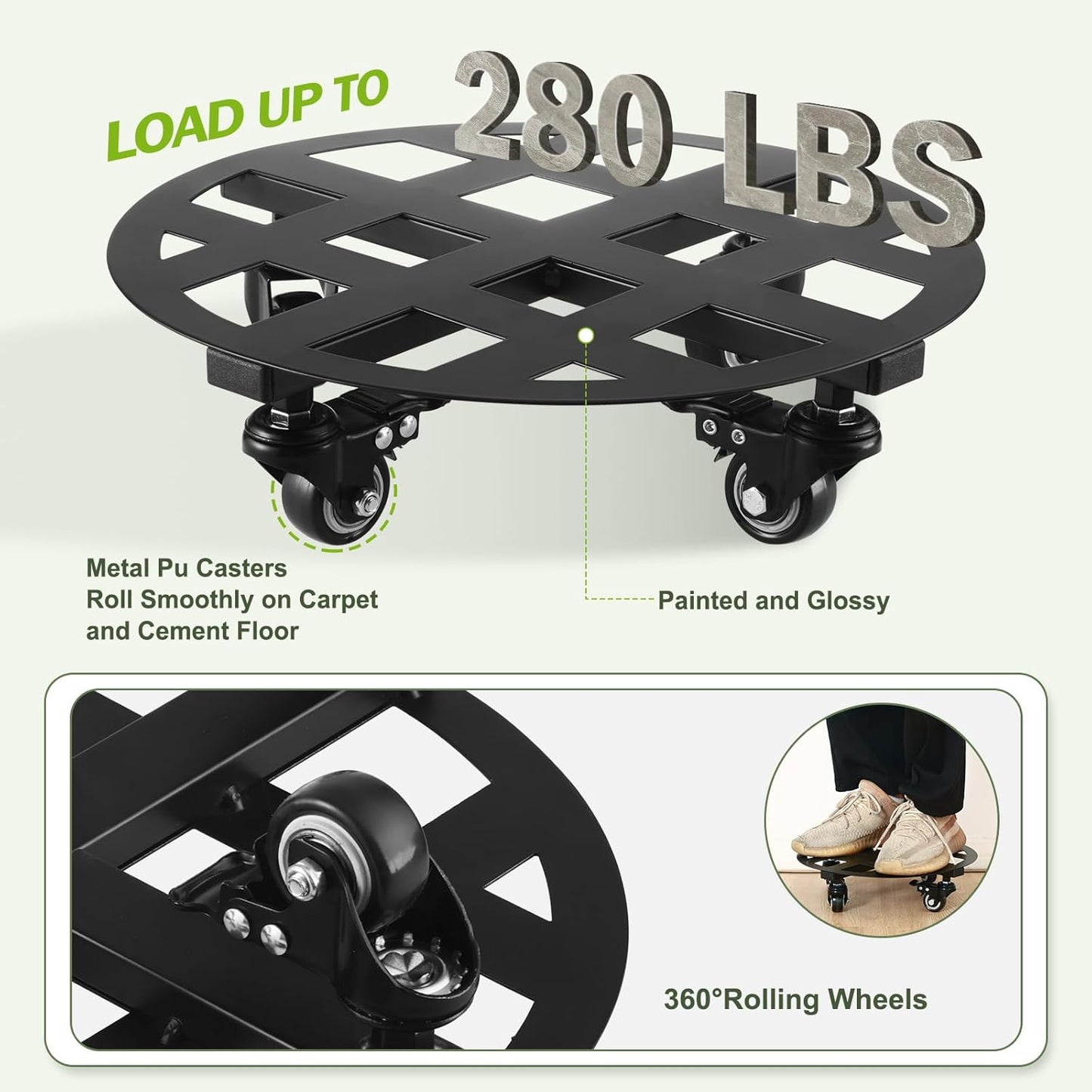 1 Pack 13.6 inches Large Metal Plant Caddy with Wheels Heavy-Duty Round Plant Stands with Casters Indoor Outdoor Flower Pot Mover Roller Base Garden Dolly Coasters Black, Strong Load Capacity