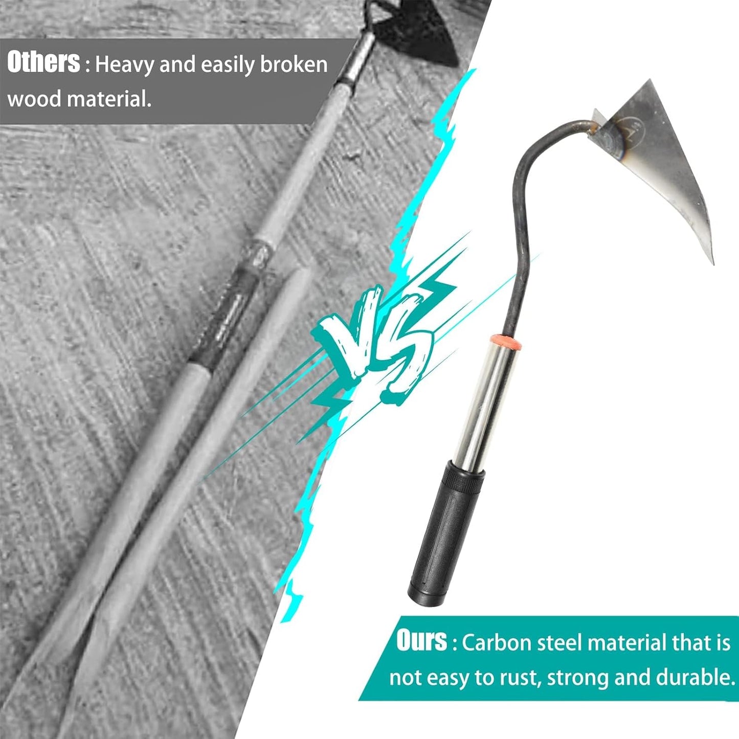 Hardened All-Steel Triangle Hand Plow Hoe for Backyard Weeding,Tough Welded Hoe, Loosening,Farm Planting,Dig a Hole,6-Inch Welded Steel Head, 54-Inch Stainless Steel Handle