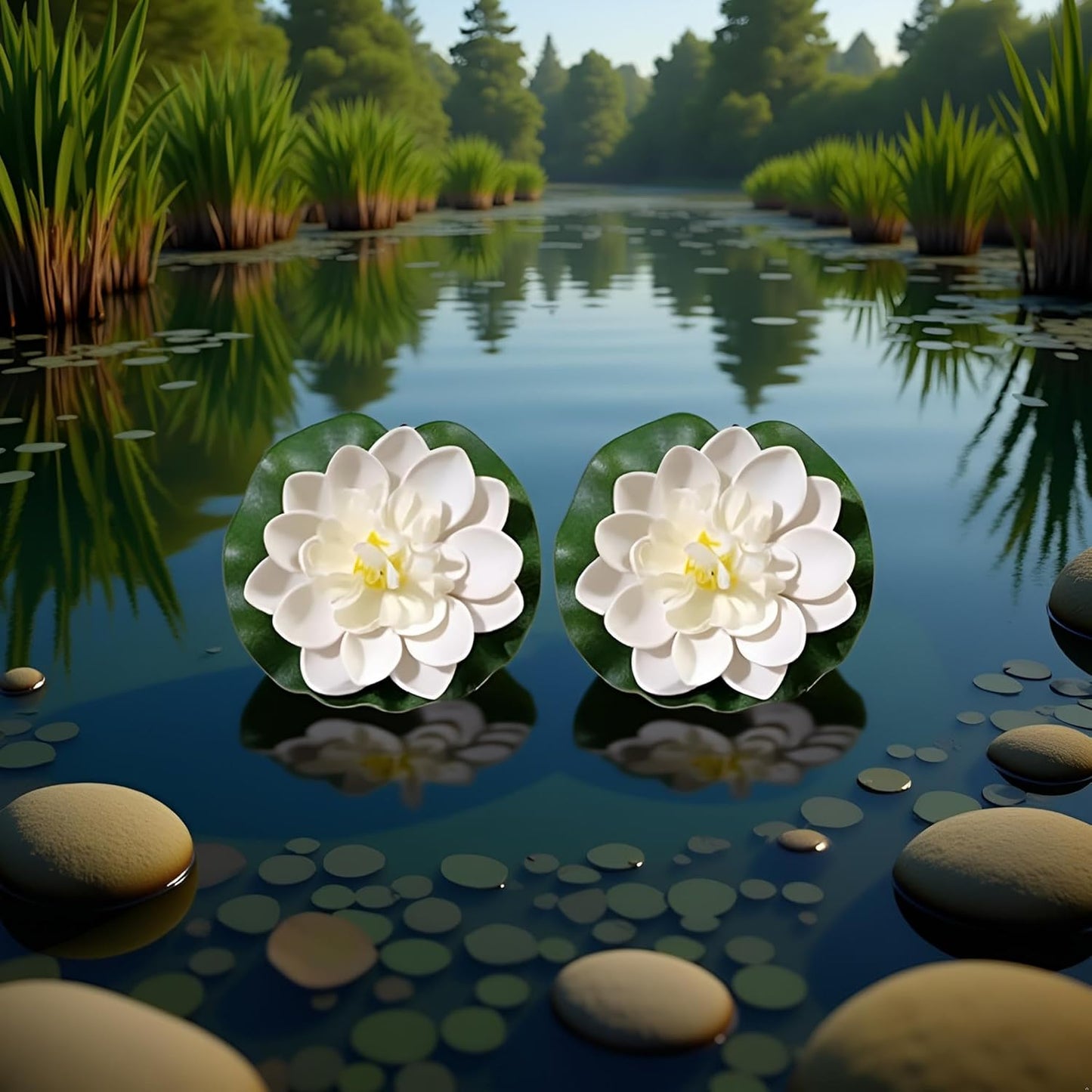 6 Pcs White Artificial Lotus Flowers Large Floating Lotus Faux Water Lily Flowers Fish Pond Artificial Plants with Artificial Lily Pads, Artificial Plants, Lotus Flower, Decorations