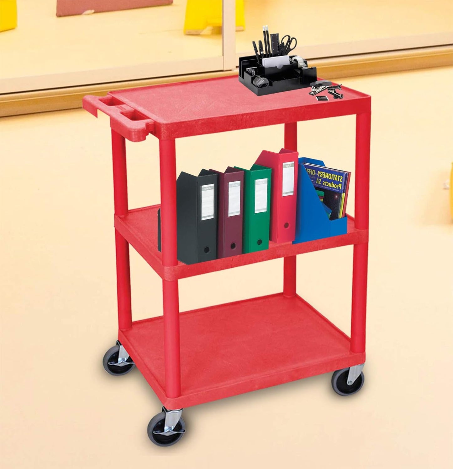 Luxor Multipurpose Storage Utility Cart 3 Shelves Structural Foam Plastic - Red