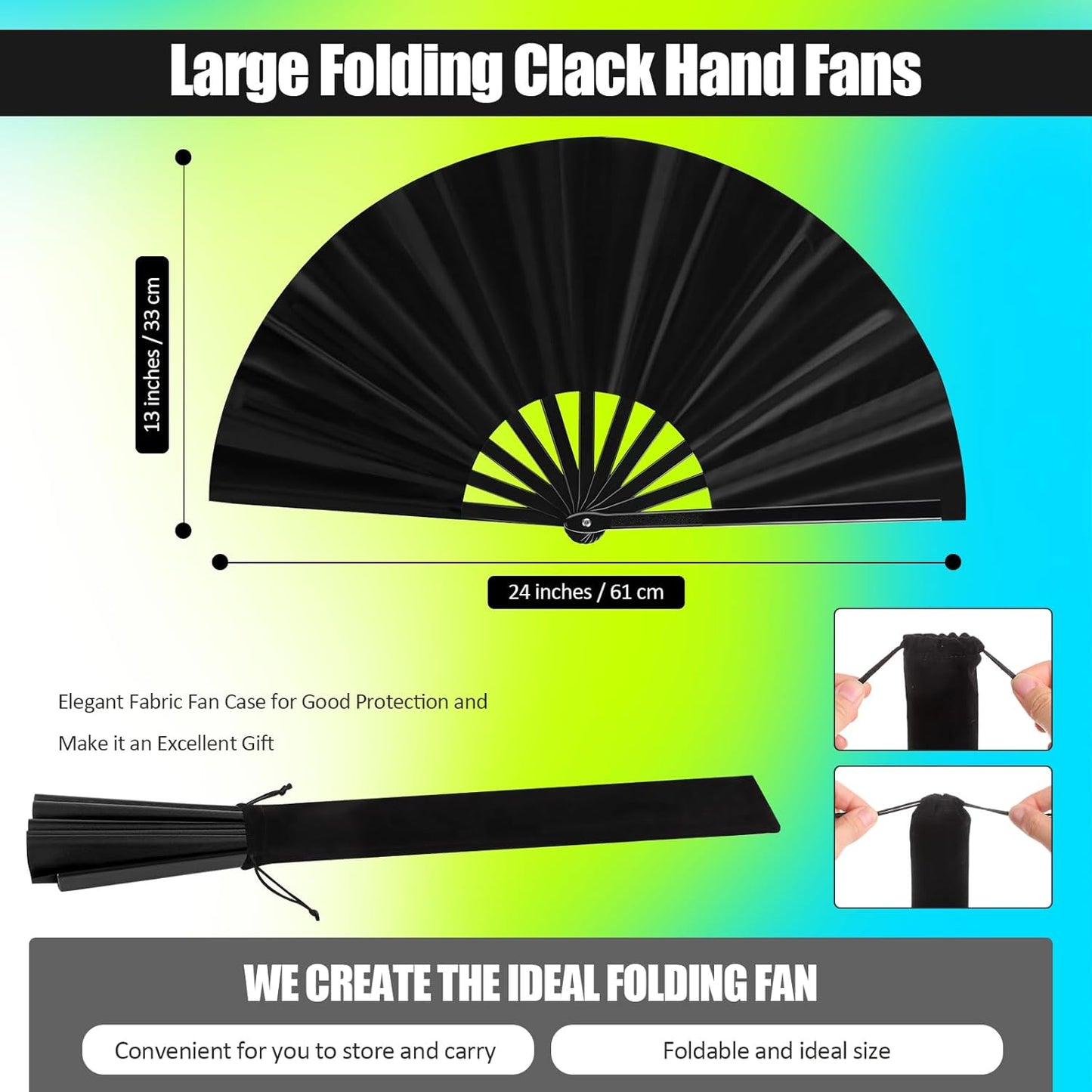Blulu 4 Pcs 11 Inch Large Folding Hand Fans for Line Dancing Clapping Popping Rave Fans for Kids Women Men for Dancing Boots on The Ground Festival Party Decoration(Classic Style, Black)