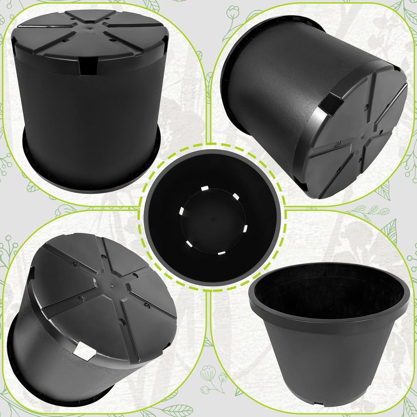 20 Gallon Nursery Pots Plastic Container Injection Molded Pot for Plants Flexible with Drainage Holes Suitable for Plants Soil Growers or Hydroponics Black 10 Pcs