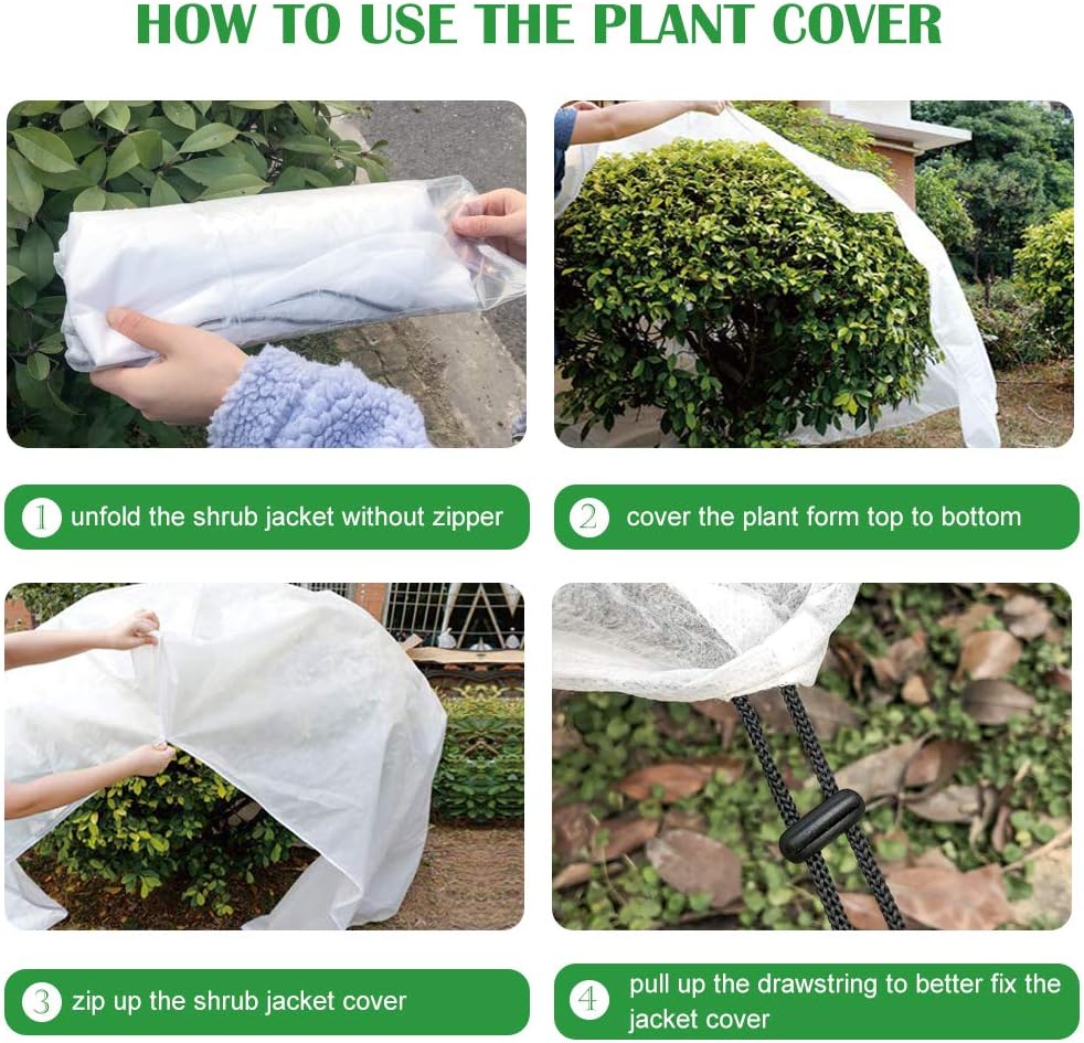 Agfabric Plant Covers Freeze Protection with Zipper 1.5oz 96"x96" Shrub Cover Winter Tree Jacket for Frost Protection&Season Extension,White