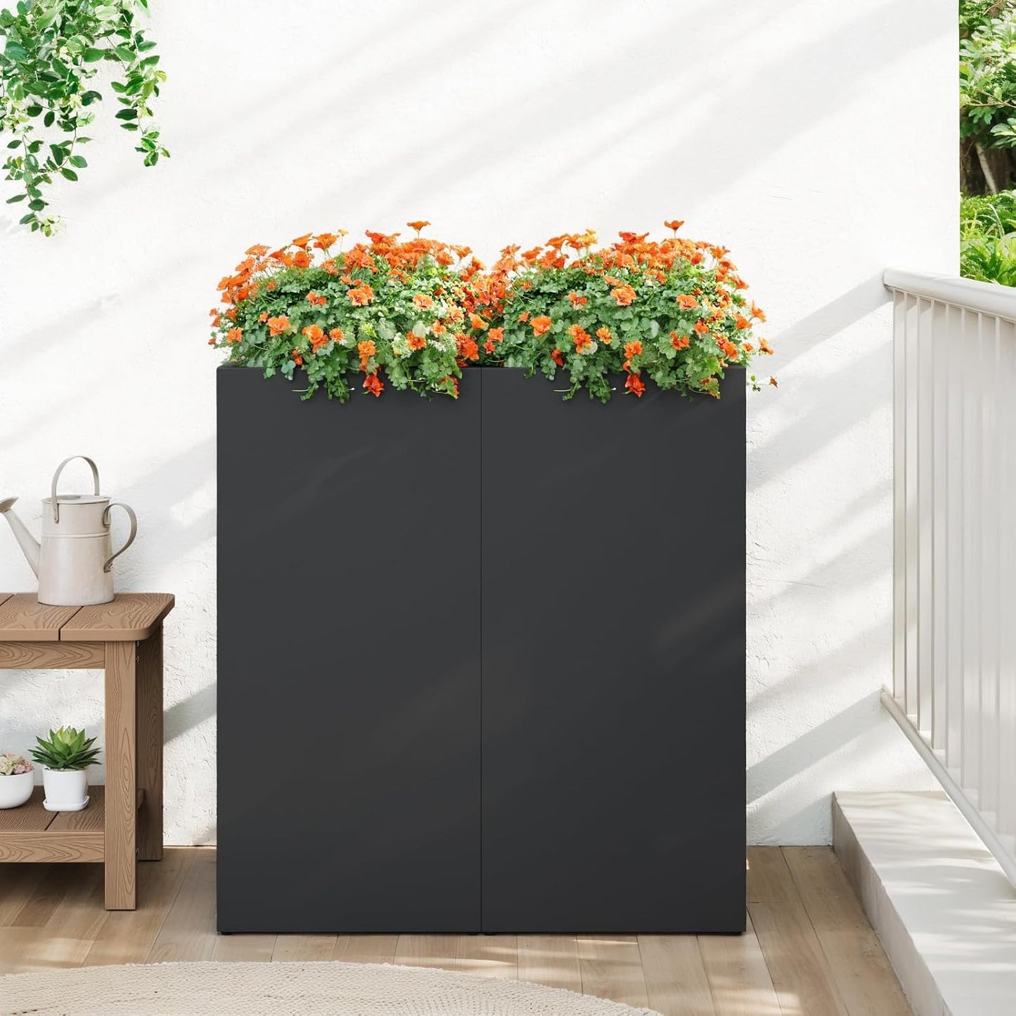 Stoog 30" Tall Planters for Outdoor Plants, All-Weather Metal Planter Boxes Set of 4, with Removable Insert Shelf, Modern Design, Indoor/Outdoor Use, Black