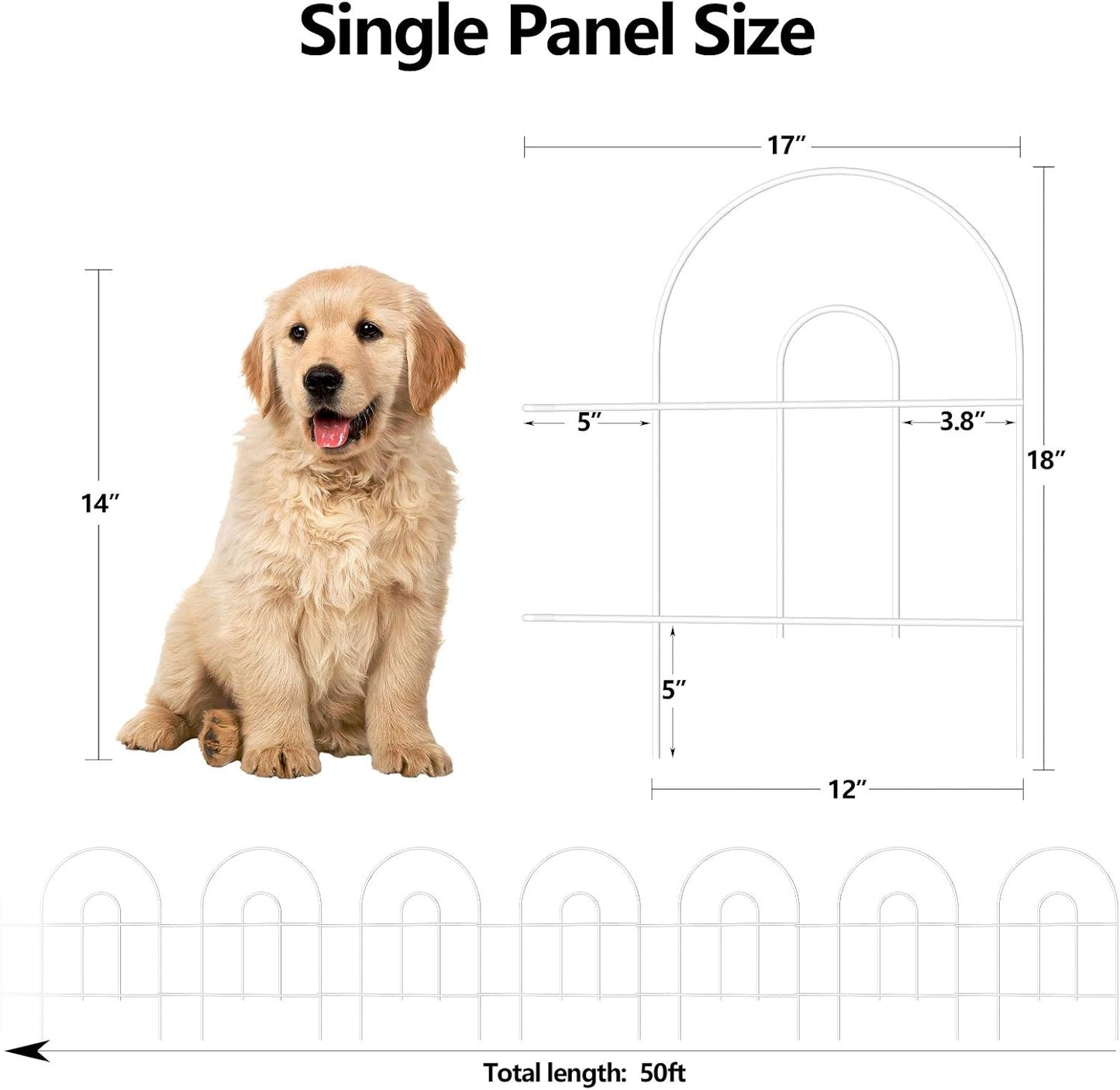 AMAGABELI GARDEN & HOME 35Panels 18in(H)×50ft(L) Decorative Garden Fences and Borders for Dogs Garden Fencing Animal Barrier No Dig Rustproof Metal Fence Panels for Flower Bed Fence White
