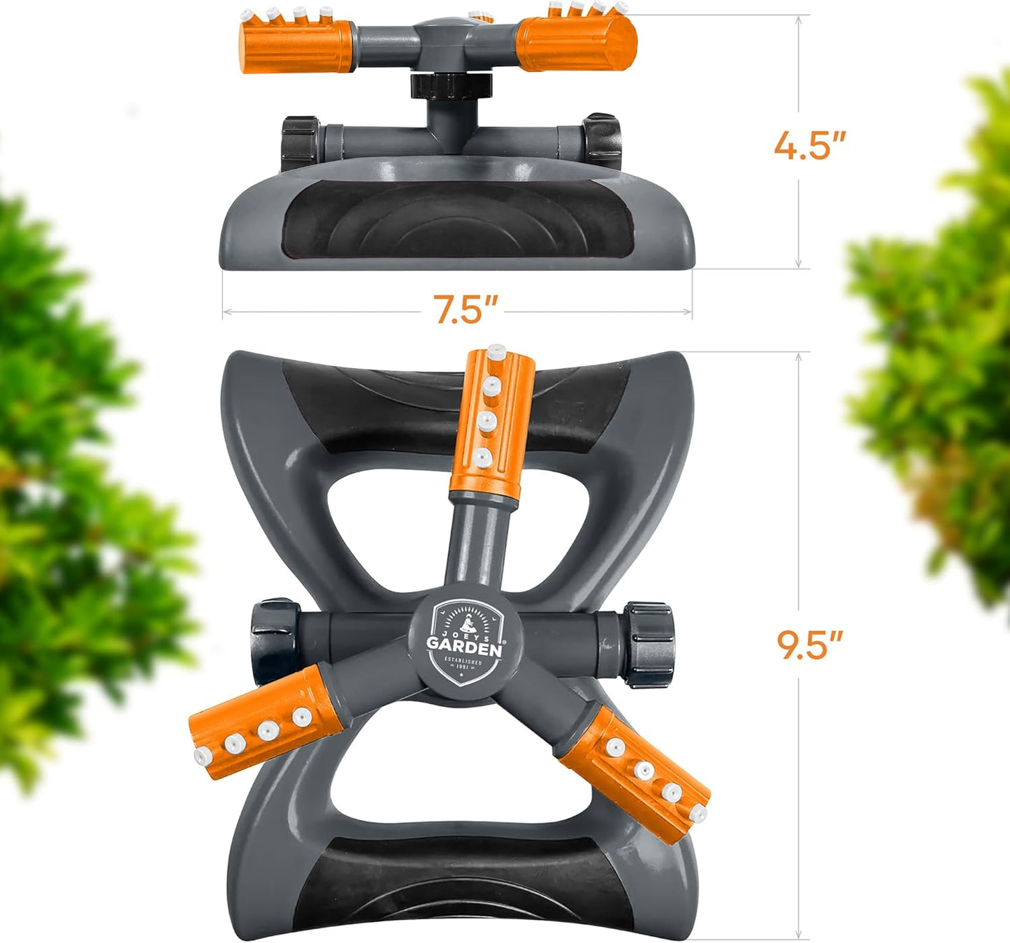 Joeys Sprinkler for Yard, Rotating Garden Sprinkler for Large Area Coverage, Lawn and Yard Sprinklers (Orange)