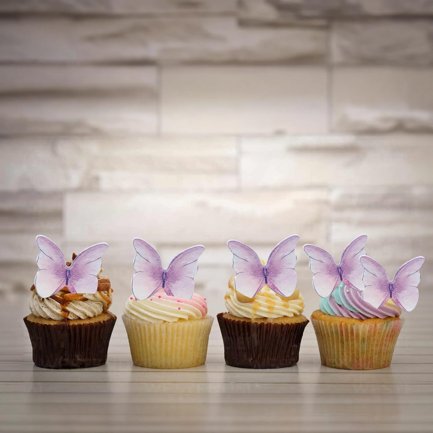 Ephlyn 48Pcs Edible Butterfly Cupcake Toppers Cute 3D Butterfly Cake Picks for Baby Shower Bridal Shower Boys Girls Birthday Party Cake Decorations Supplies Purple