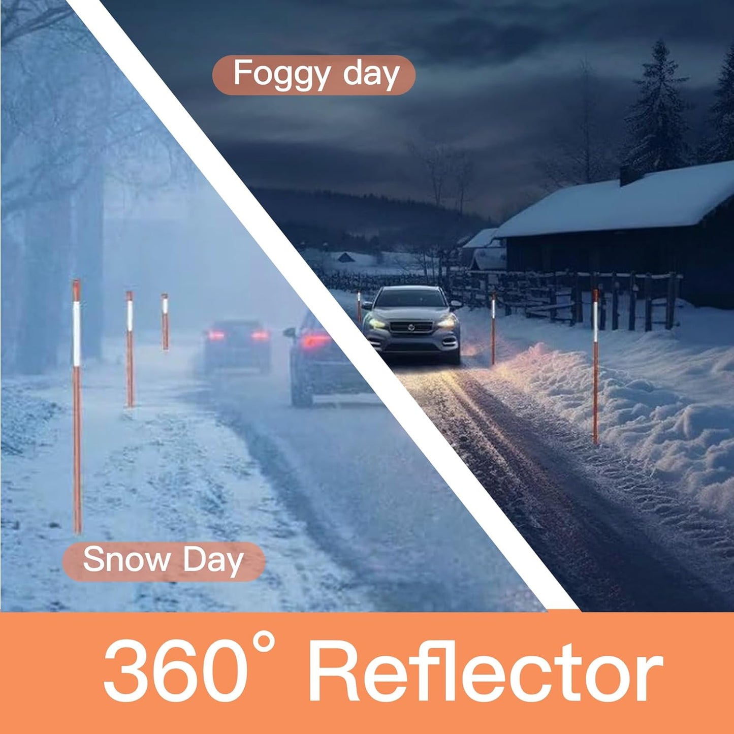Driveway Markers 48 inch 50pcs, 5/16” Dia 4FT Snow Stakes with Reflective Tape, Highly Visible for Parking, Walkways, Snow Markers, 4FT Orange Fiberglass Poles Reflectors Markers with Steel Drill Bit