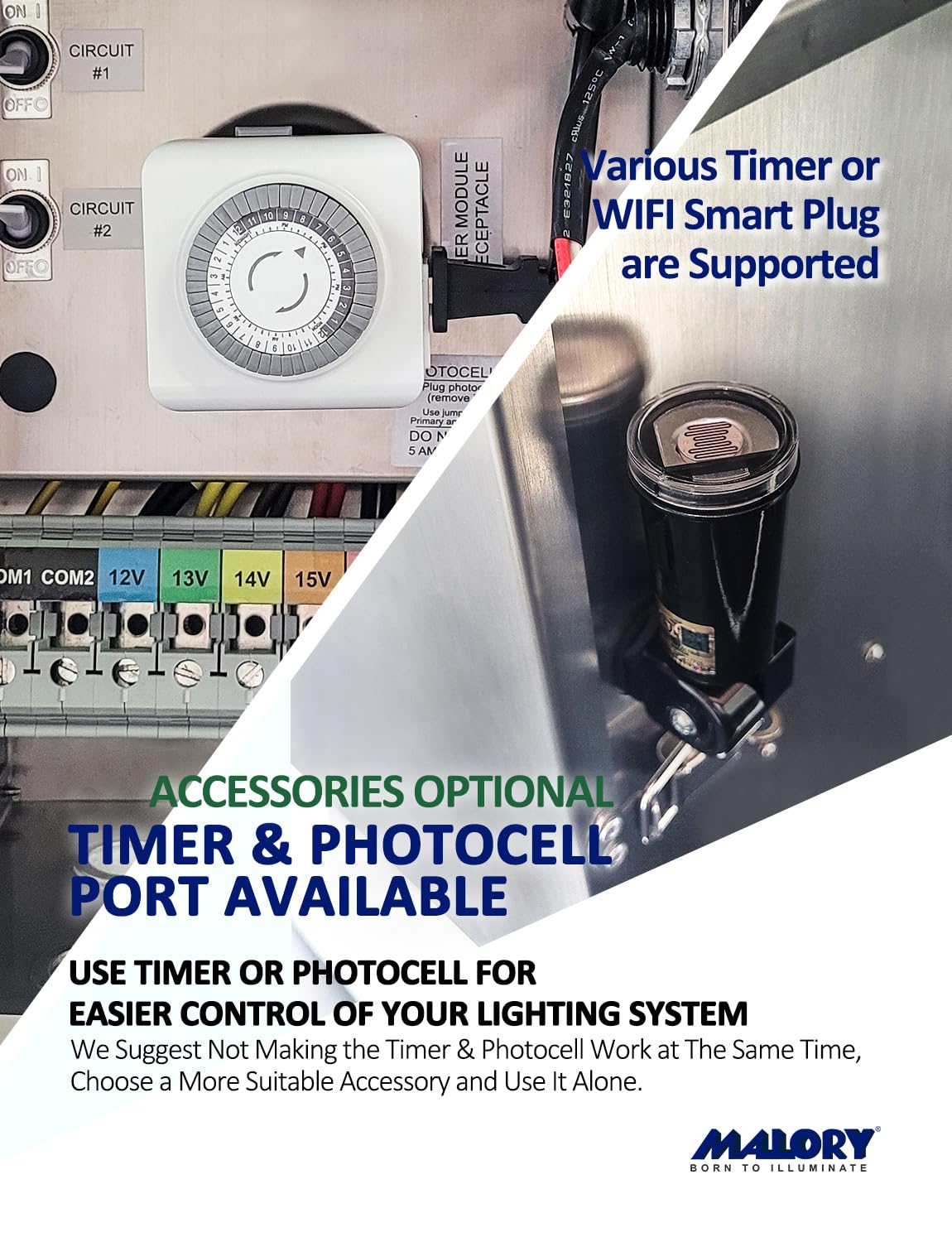 MALORY 600W Low Voltage Transformer with Timer & Photocell for Landscape Lighting,120V AC to 12/13/14/15/16/17/18/22V Multi-Tap Power Supply for Outdoor Landscape Lights,Yard Lights,Garden Lights