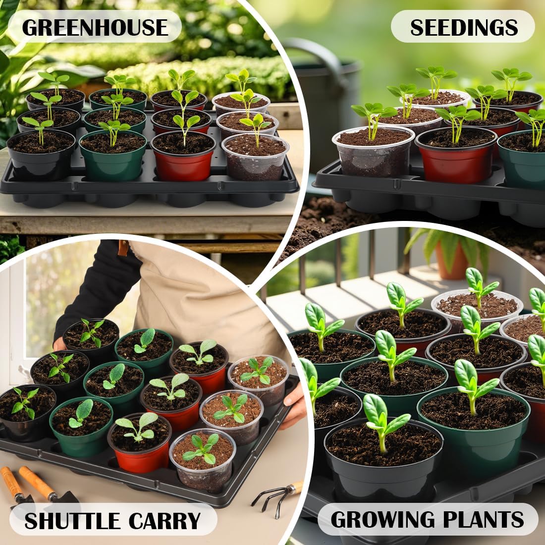 12 Cell Round Nursery Pot Trays Thickened Durable Seedling Pots Shuttle Carrying Trays for Holding 4 Inch Nursery Pots (16.85" × 12.6", 20-Pack)