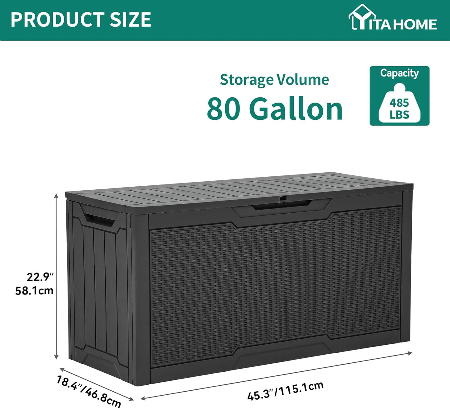 YITAHOME 80 Gallon Outdoor Storage Box, Large Water Resistant Resin Deck Box, Indoor Outdoor Lockable Rattan Storage Container for Patio, Garden, Cushions, Tools, Equipment (Dark Gray)