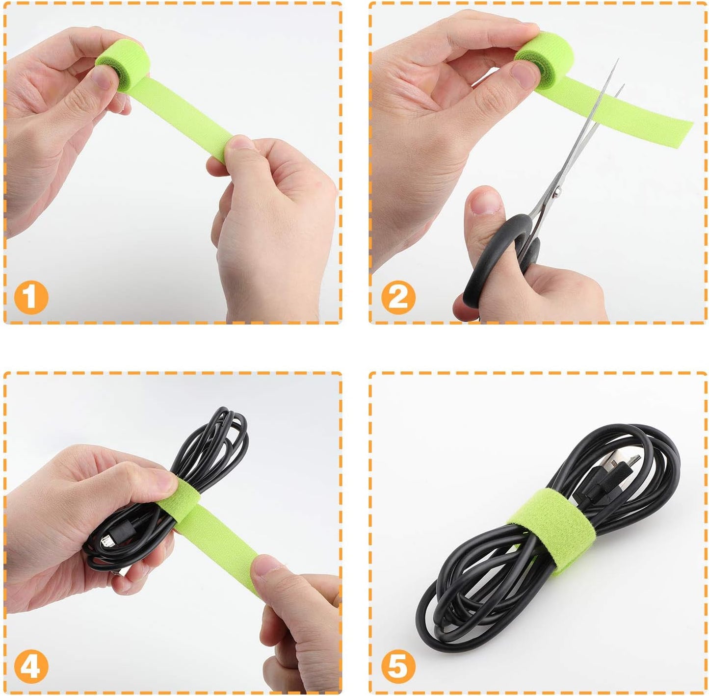 Reusable Fastening Tape Cable Ties 3/4 Inch Double Side Hook Roll (25 Yard, Green)