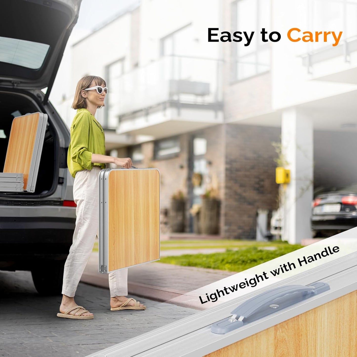 VINGLI 4FT White Folding Table with Carrying Handle Height Adjustable Lightweight Fold Up Portable for Indoor Outdoor Picnic,Camping,Hiking,Fishing,BBQ …