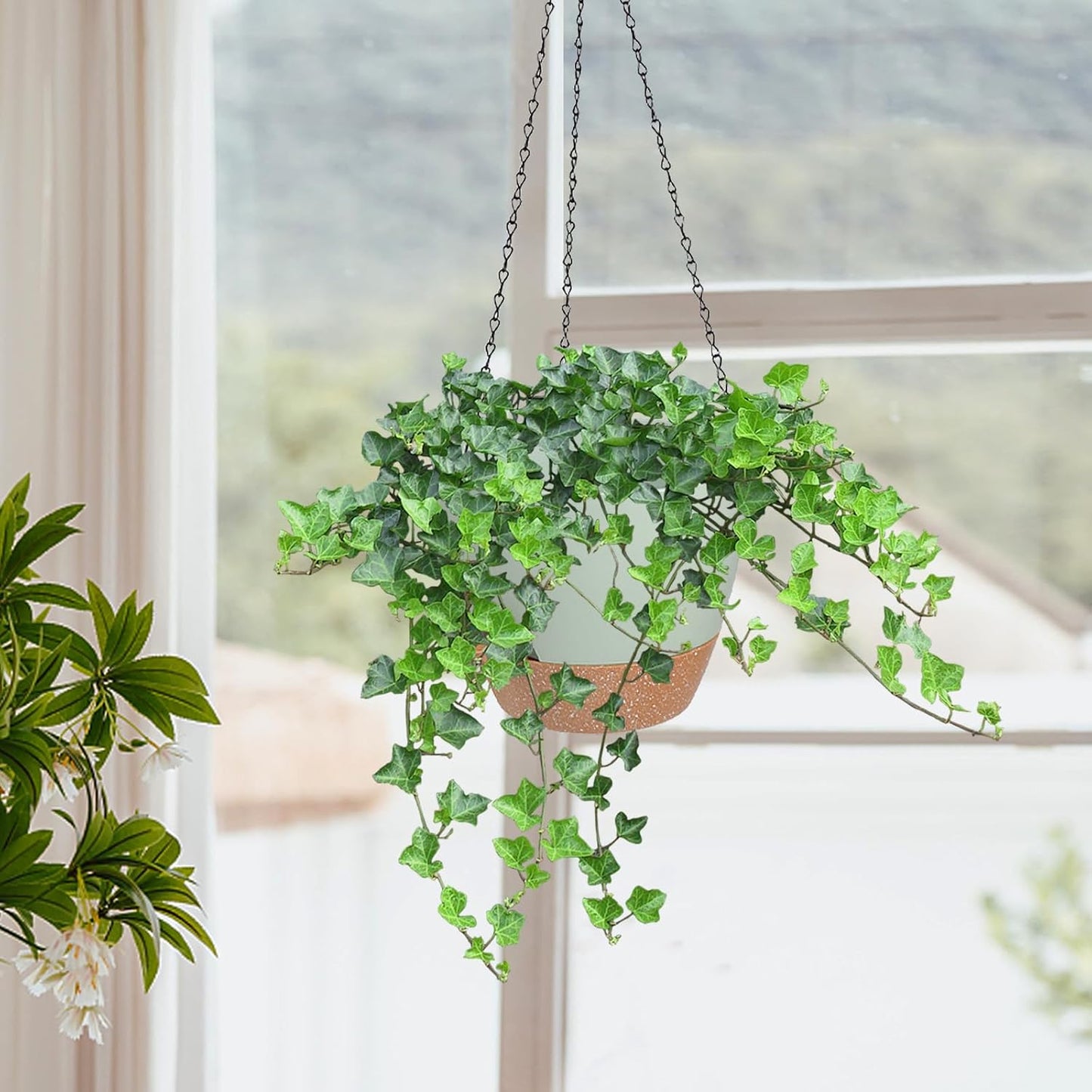 10/9/8 Inch Hanging Planter for Indoor Outdoor Plants, 3 Pack Self-Watering Hanging Pot with Drainage Holes Hanging Planter Baskets Plant Pots with Removable Tray (Green+Brown)