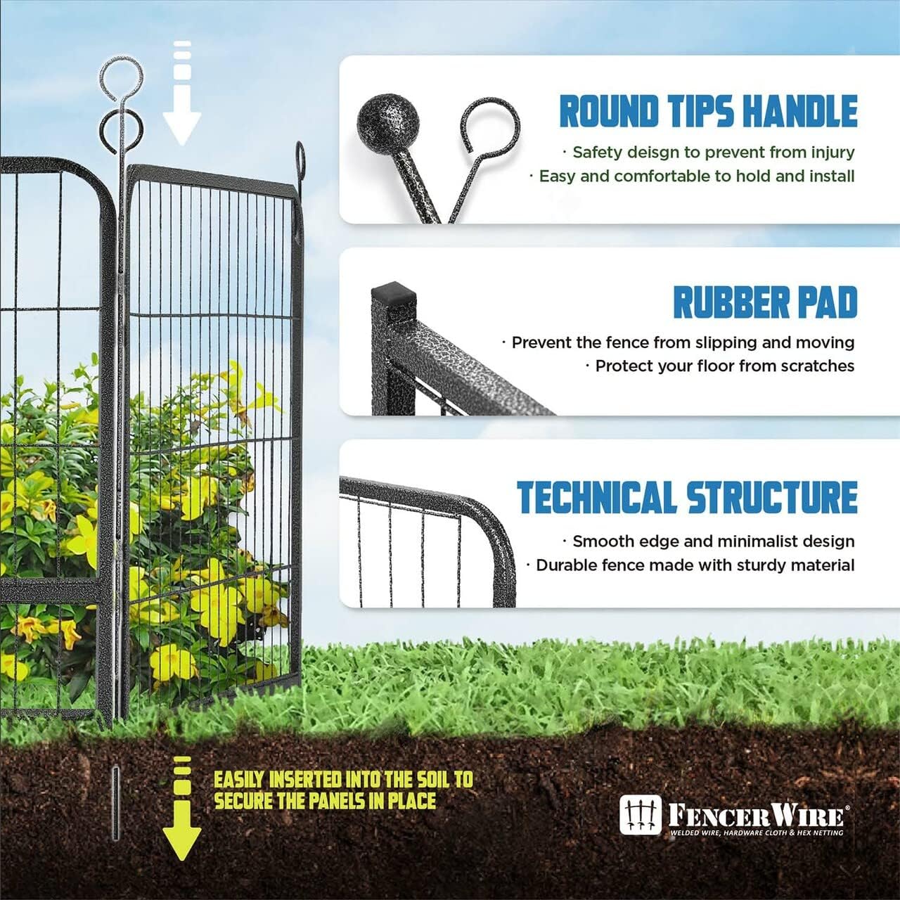 Fencer Wire Decorative Wire Fence, Panel Decor, Heavy Duty Iron Landscape Patio Flower Bed Animal Barrier Border Edging Section, Foldable Garden Fence for Yard for Dog Outdoor, 32 Inch x 21 FT