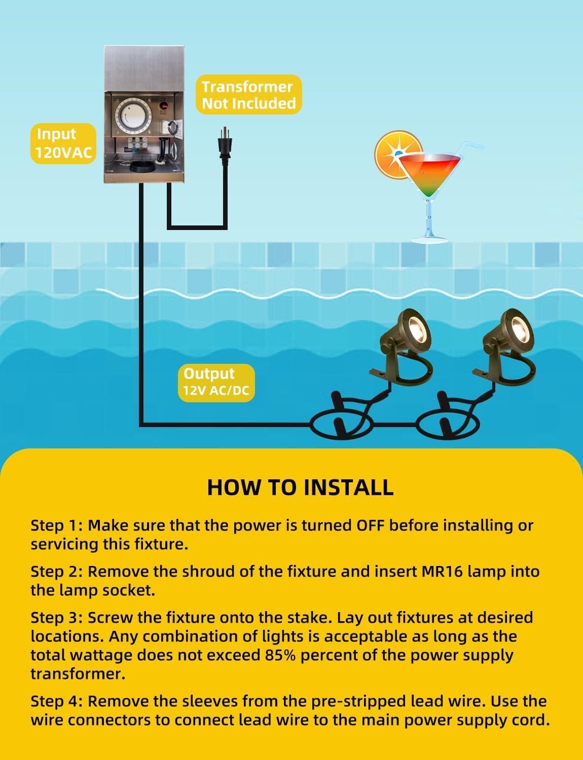 COLOER Brass Underwater Lights(Bronze) 4 Pack with LED MR16 Bulb 12V Low Voltage Fountain Lights IP68 Waterproof Copper Outdoor Landscape Lighting for Swimming Pool Ponds or Outside Water as Spotlight