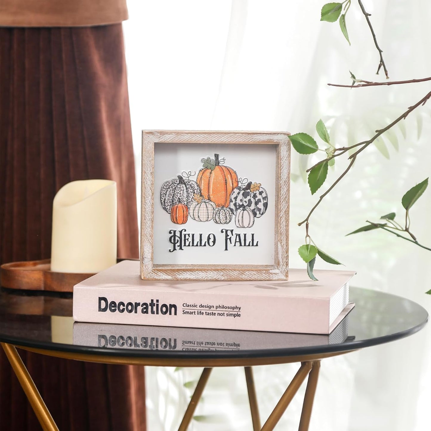 Embossed Pumpkin Sign, Farmhouse Autumn Decorations, Wooden Fall Tiered Tray Decor for Shelf Cubicle Desk Mantel, Rustic Thanksgiving Table Decor