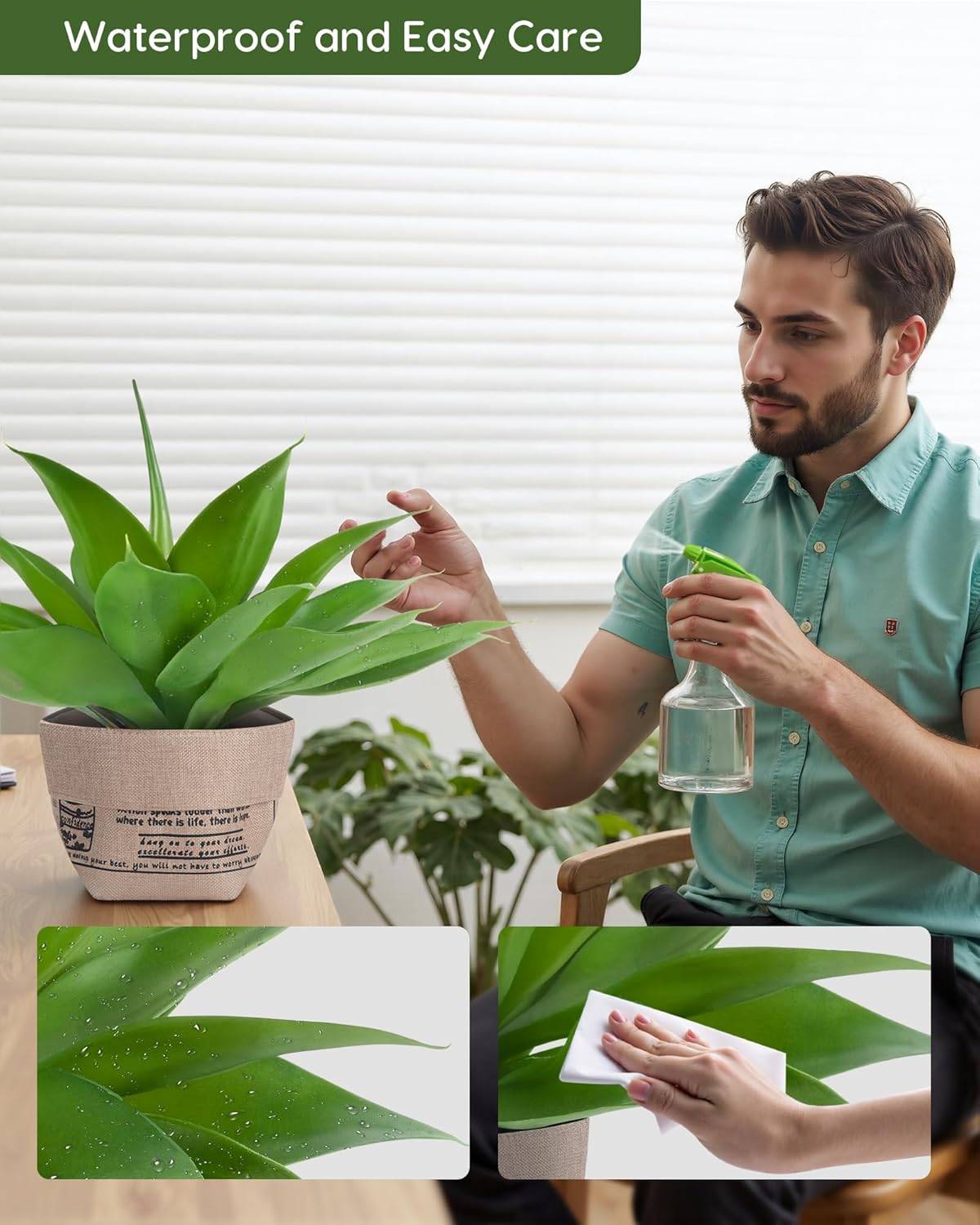 Velener Fake Agave with Burlap Bag, Artificial Plant Outdoor Agave - Fake Plants for Indoor and Outdoor Decor(15 Inch)